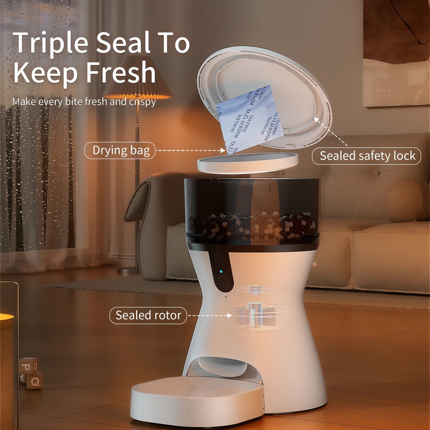 Automatic Cat Feeders Wifi, Timed Dog Feeder with 10S Dining Voice Record, 4L Cat/Dog Food Dispenser