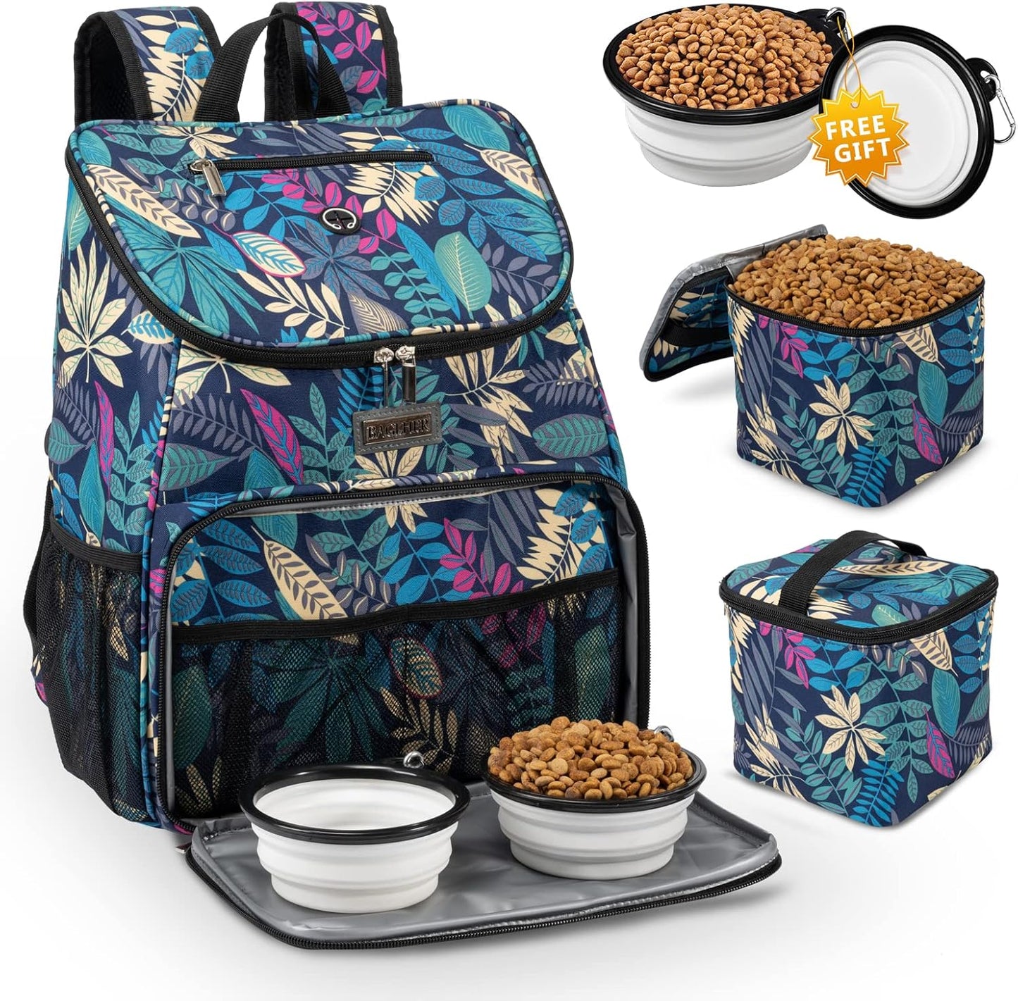 丨Dog Travel Bag, Airline Approved Pet Supplies Backpack, Dog Travel Backpack with 2 Silicone Collapsible Bowls and 2 Food Baskets