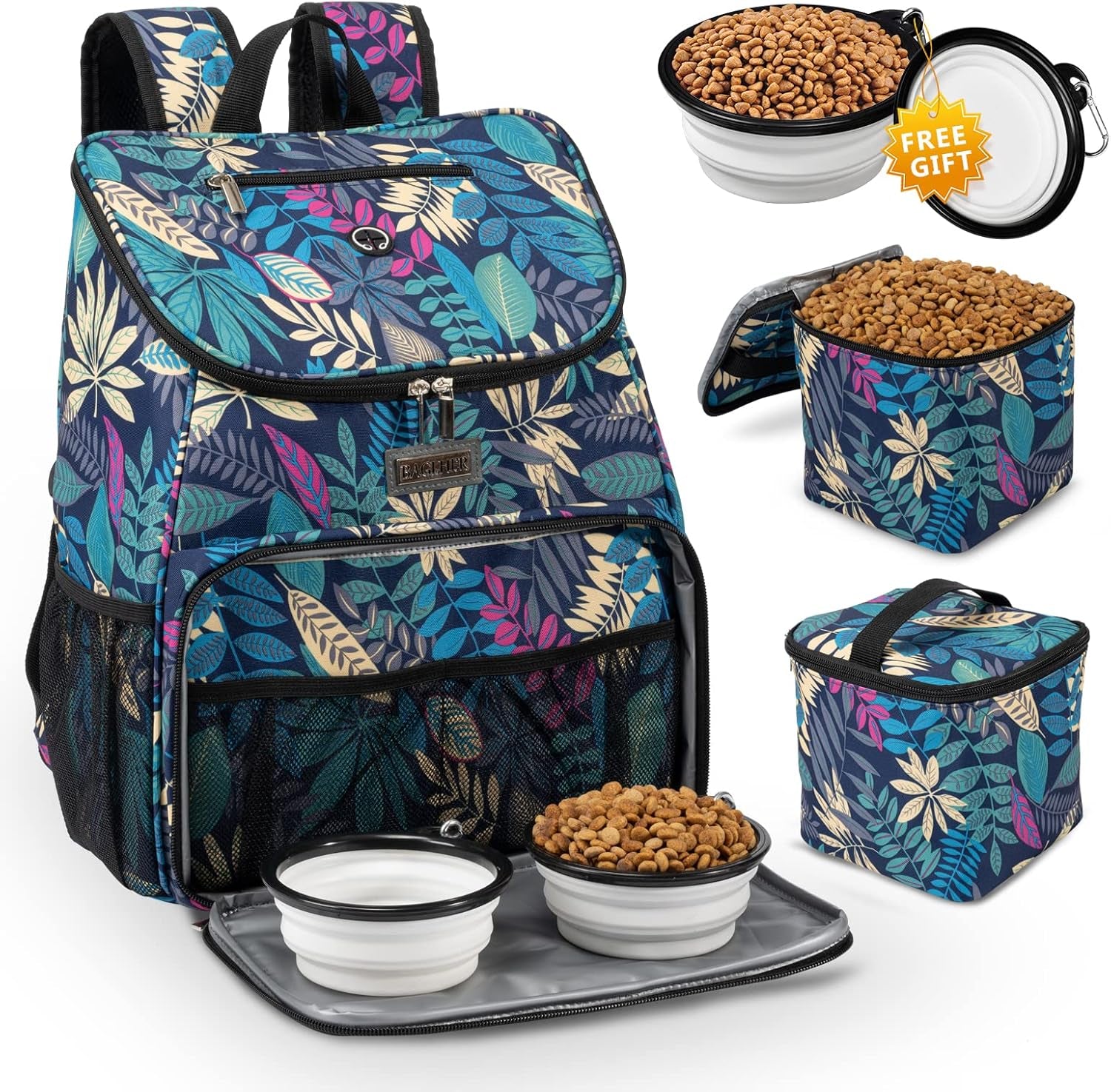 丨Dog Travel Bag, Airline Approved Pet Supplies Backpack, Dog Travel Backpack with 2 Silicone Collapsible Bowls and 2 Food Baskets