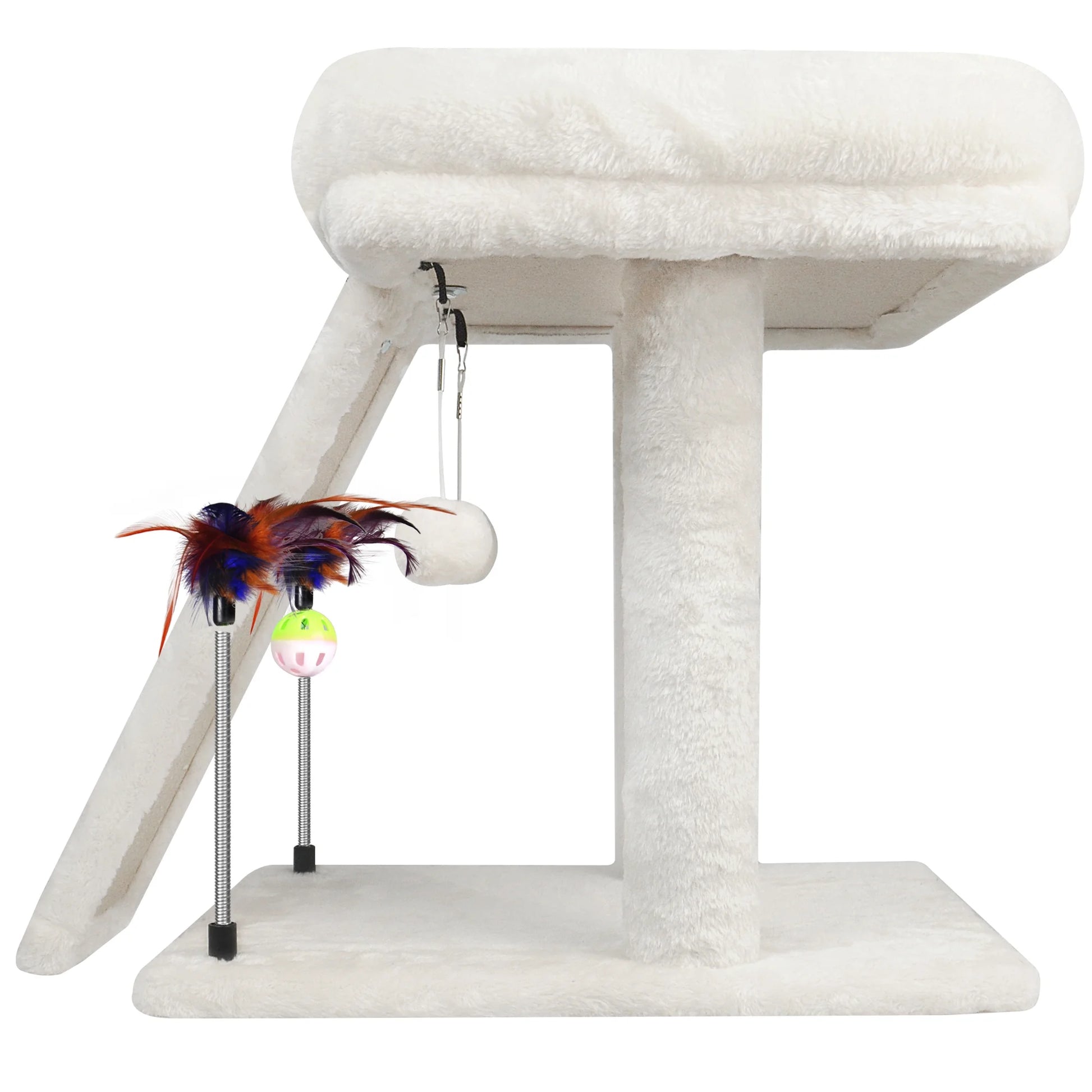Cat Tree with Cat Condo Scratch Post Hammock Hanging Ball, Beige