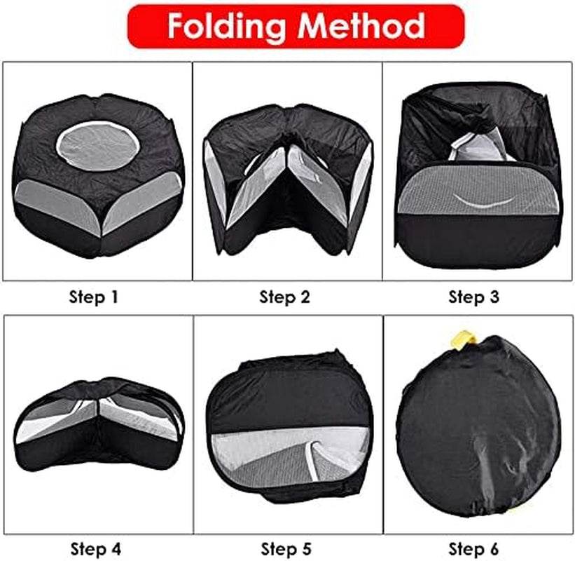 Small Animals Cage Tent, Pet Playpen with Top Opening Foldable Breathable Yark Fence for Guinea Pig, Rabbits, Hamster, Chinchillas and Hedgehogs(Dark Black)