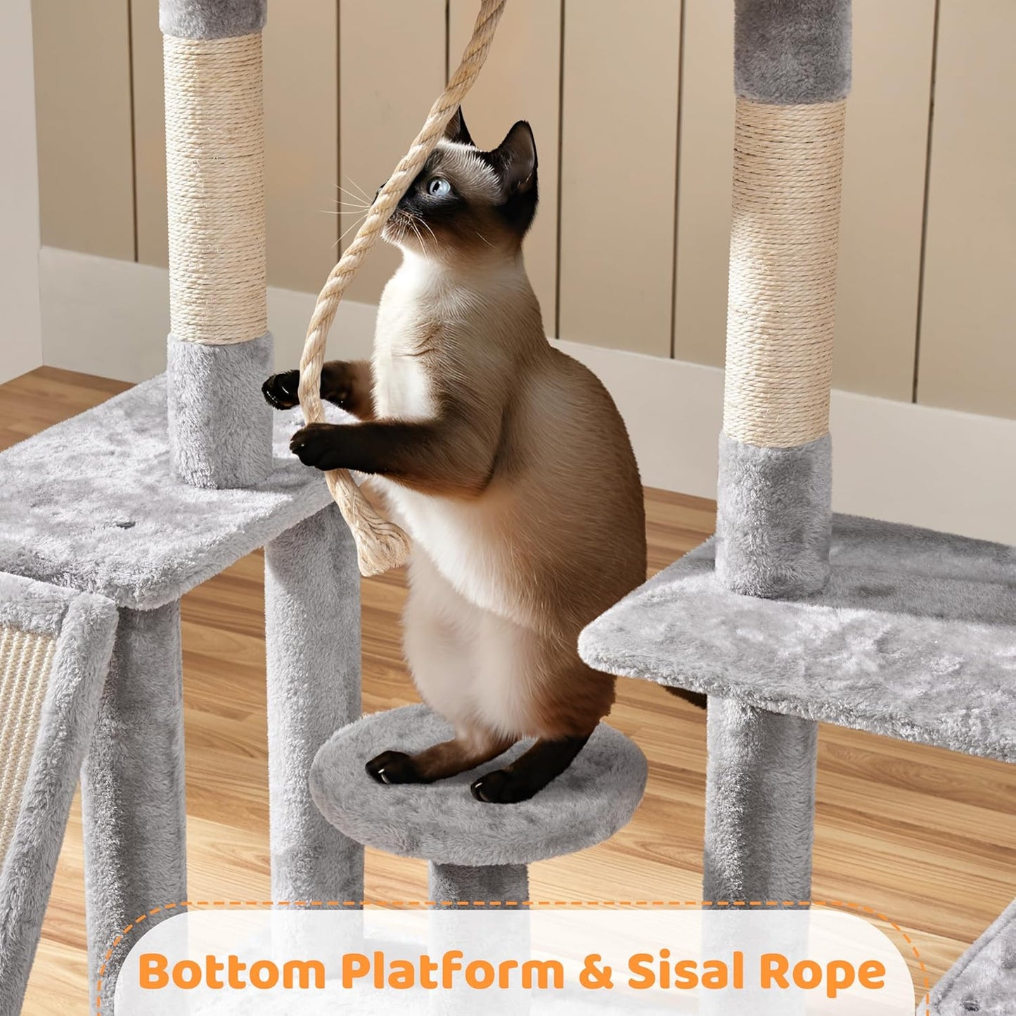 Rotatable Cat Tree 53.5In Multi-Level Cat Tower for Indoor Kittens/Large Cats, Pet House with Scratching Posts,Climbing Furniture Play Center, Light Gray