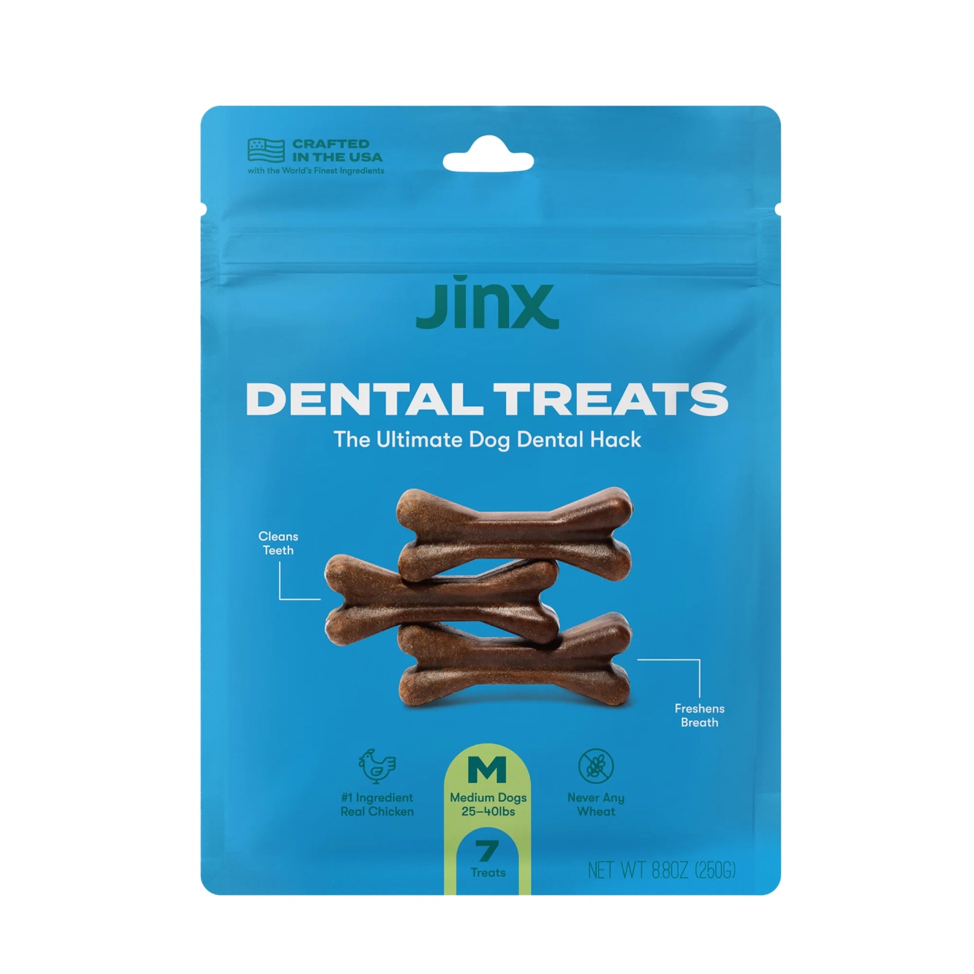 Chicken Flavor Dry Dental Treats for Medium Dogs, 8.8 Oz Bag, 7 Treats