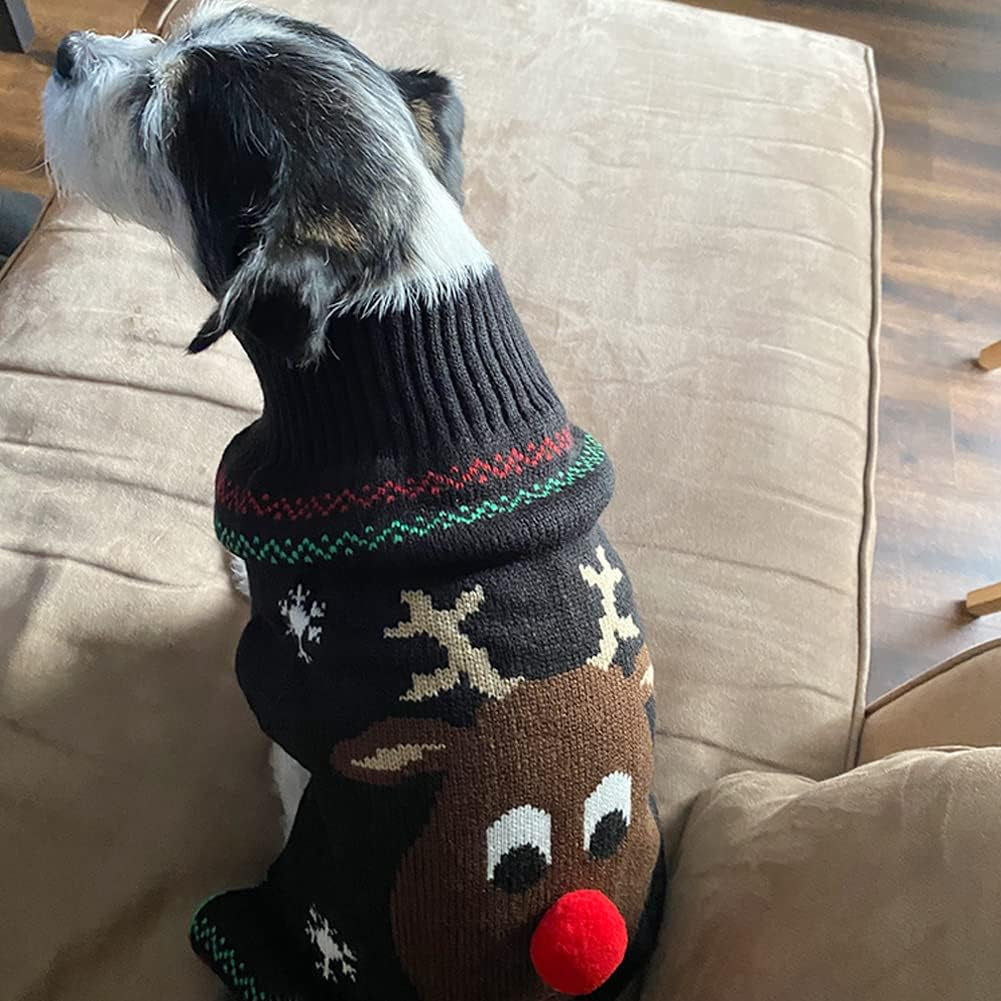 Pet Holiday Festive Deer Reindeer Cat Sweater Dog Sweater Winter Clothing Teddy Poodle Autumn Winter Clothes Pet Clothes Dog Clothes (Red Nose, X-Small)
