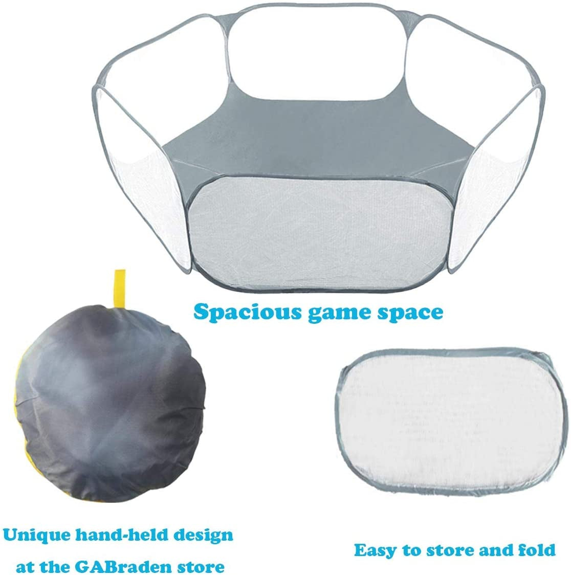 Small Animals Tent,Reptiles Cage,Breathable Transparent Pet Playpen Pop Open Outdoor/Indoor Exercise Fence,Portable Yard Fence (Grey)