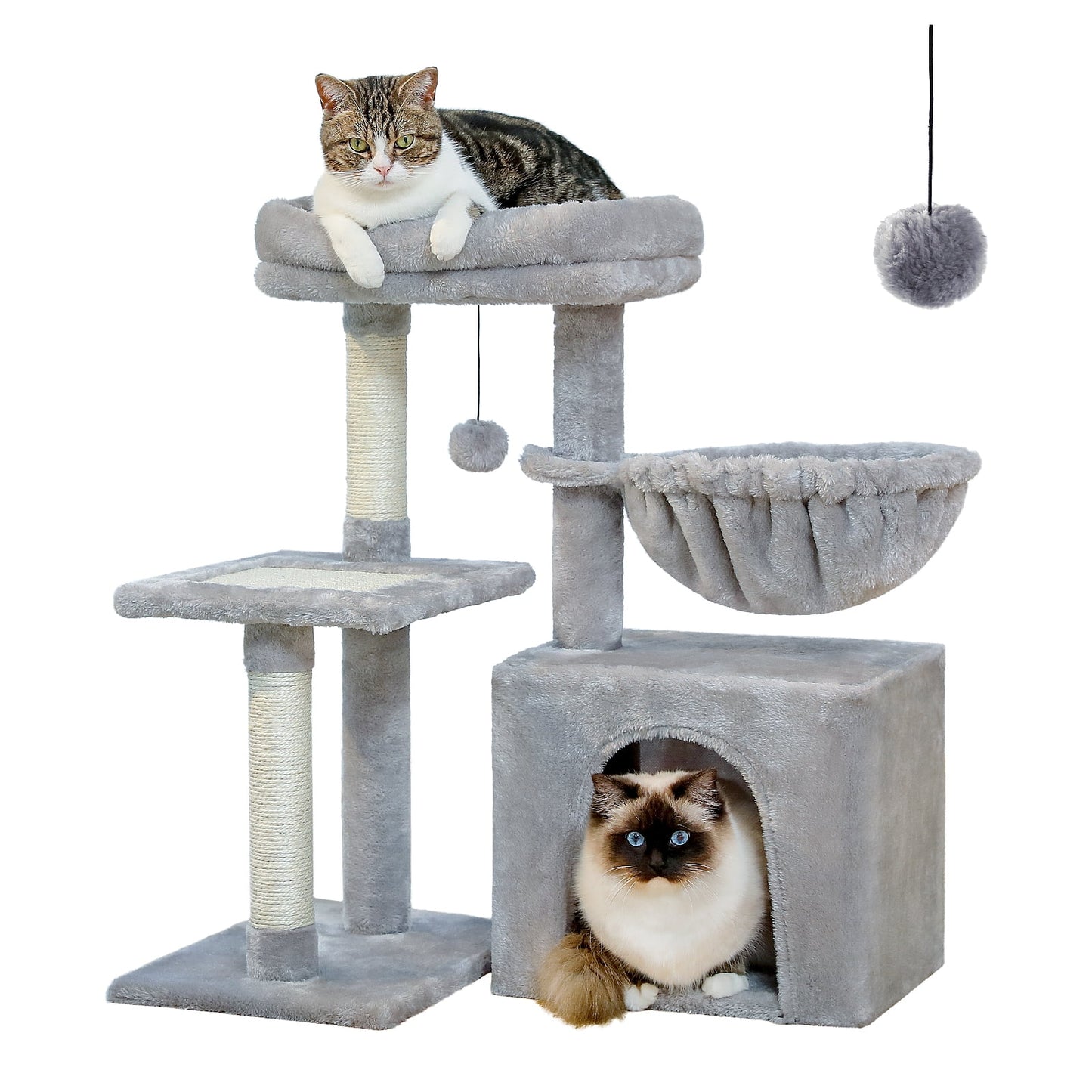 28" Small Cat Tree Tower Cat Condo with Perch Cat Scratching Post for Indoor Cats, Gray