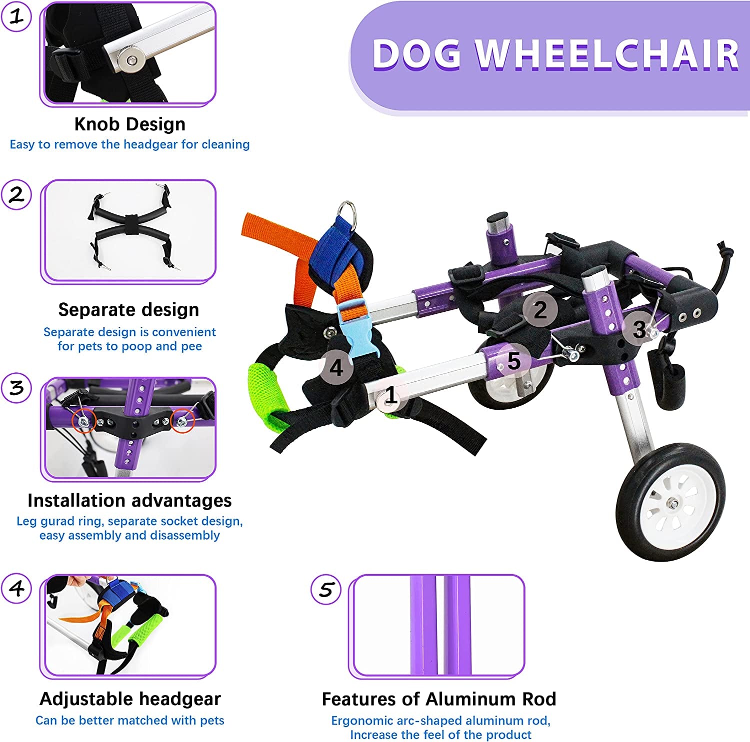 Adjustable Dog Wheelchair for Back Legs,Pet/Doggie Doggy Wheelchairs with Disabled Hind Legs Walking (XS-A)