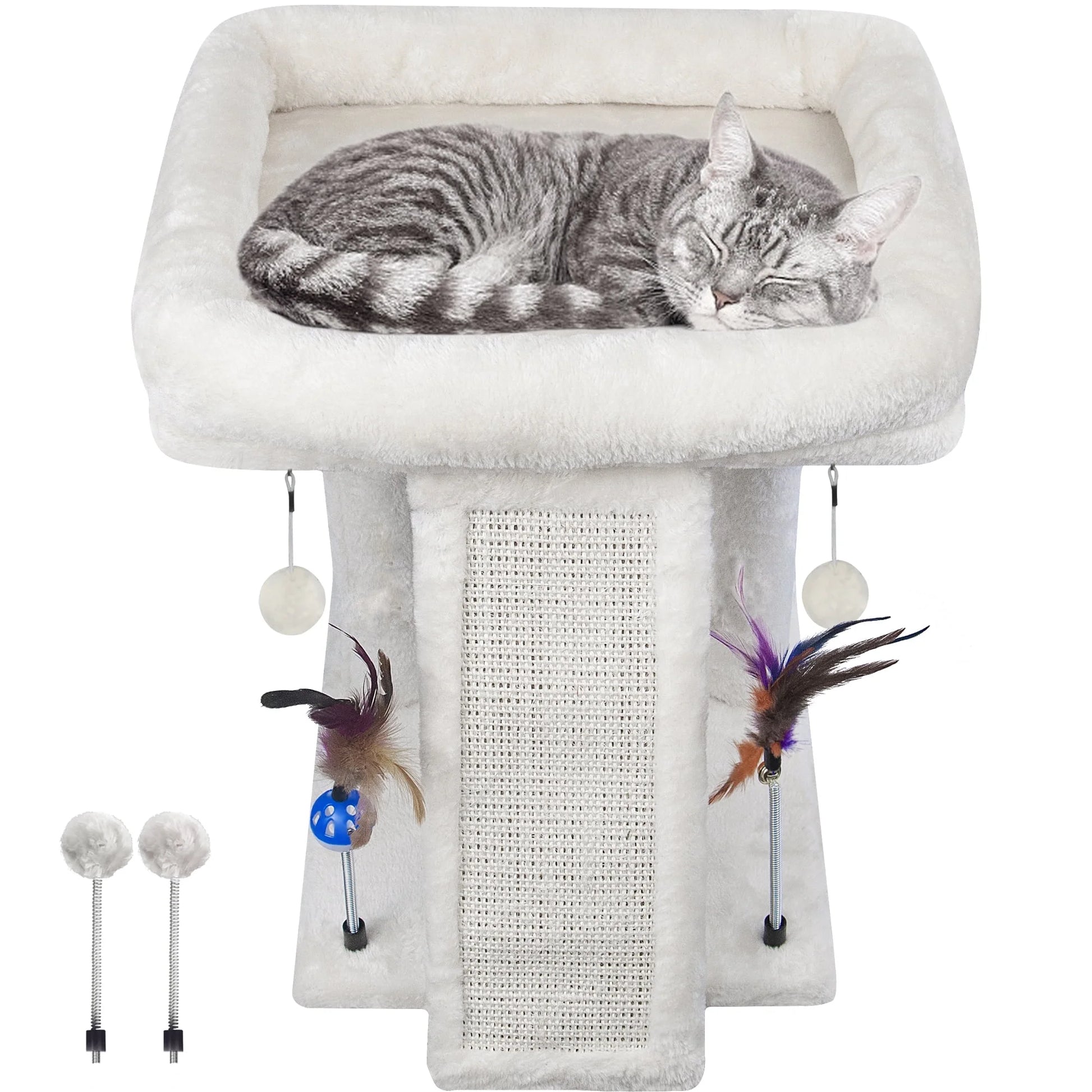 Cat Tree with Cat Condo Scratch Post Hammock Hanging Ball, Beige