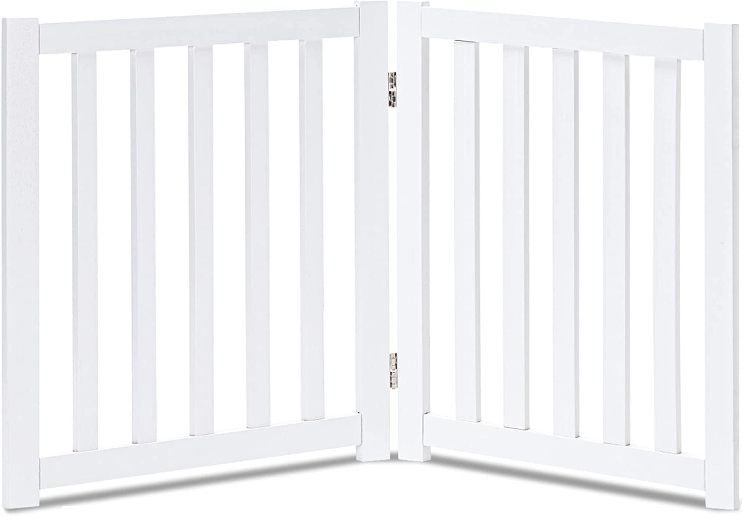 2-Panel Wooden Free Standing Foldable Dog Gate Indoor – Solid Hardwood 24" High, Step-Over Safety Pet Gate for Doorways, Stairs & Small Spaces - Indoor Use, White