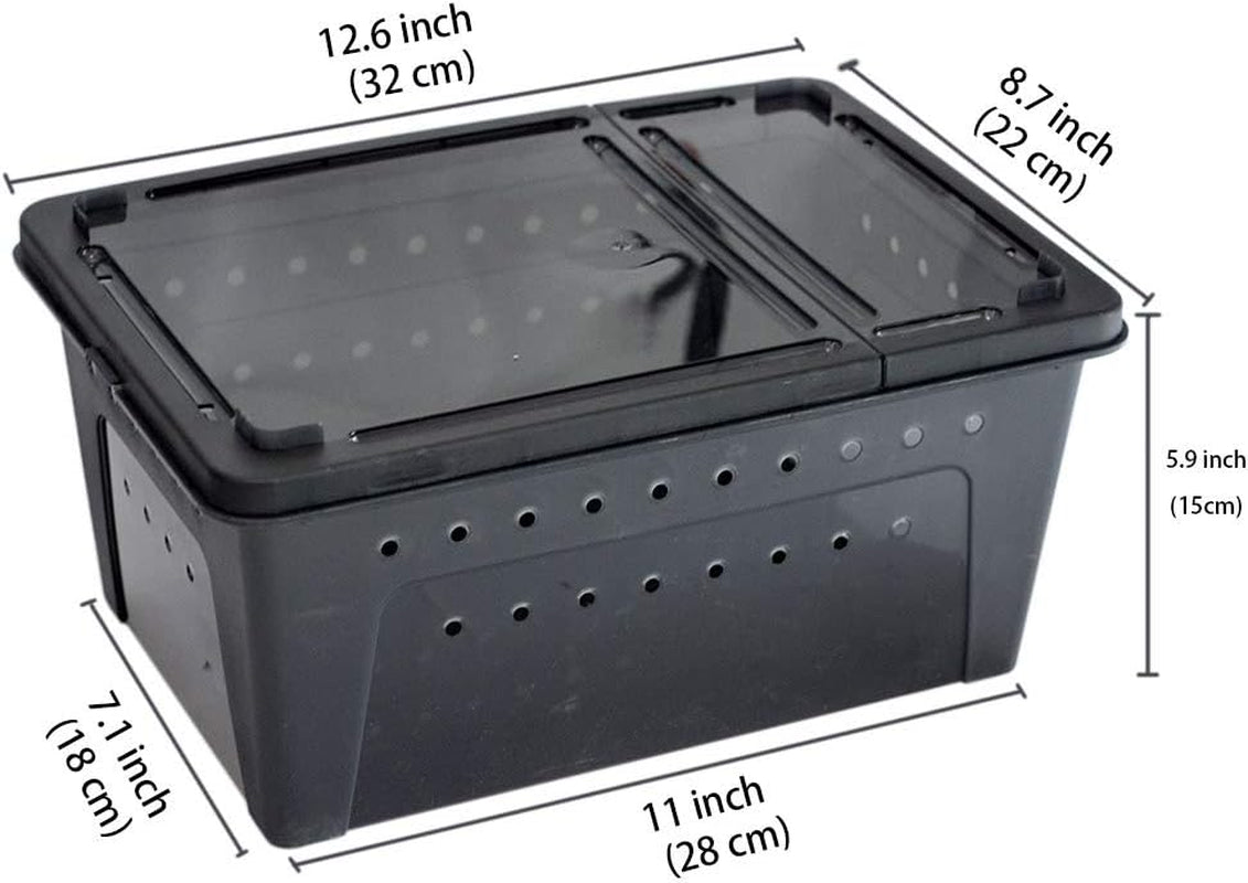 Portable Reptile Terrarium Habitat for Mini Pet Houses Breathable Holes Stackable Container (Black-L)