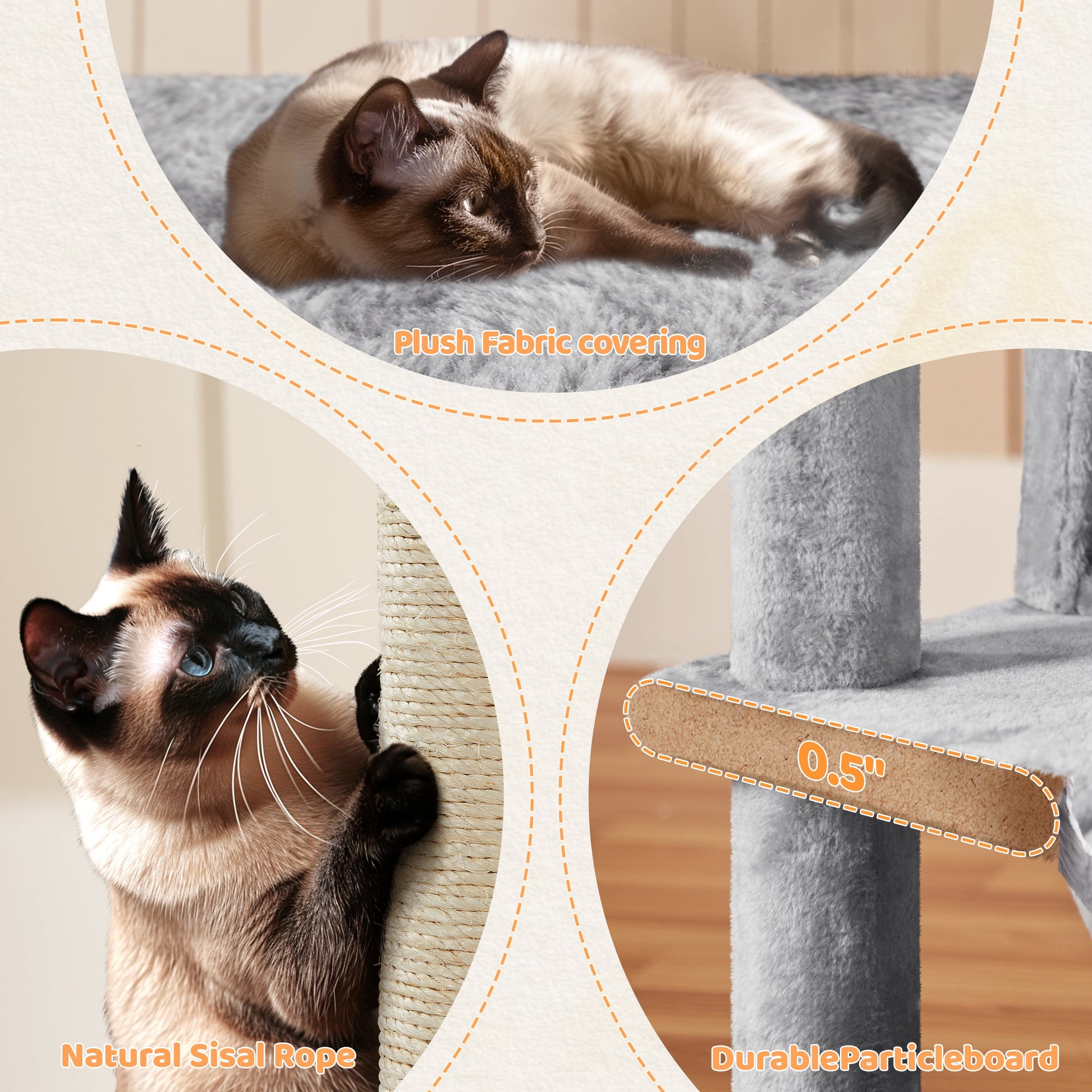 54.5" Cat Tree Tower with Condos and Scratching Posts, Light Gray