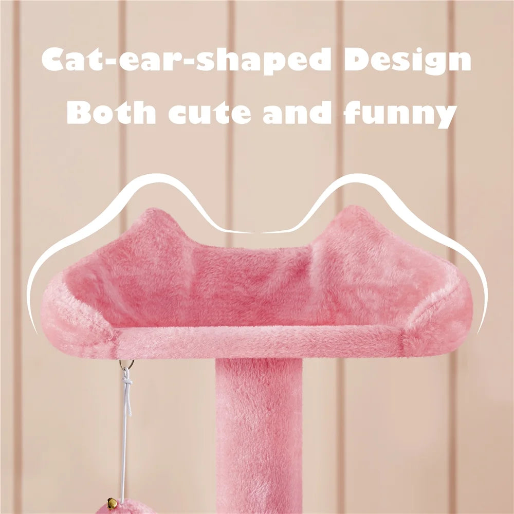 53.9" H Cat Tree with Double Condos, Scratching Posts & Ramp, Pink