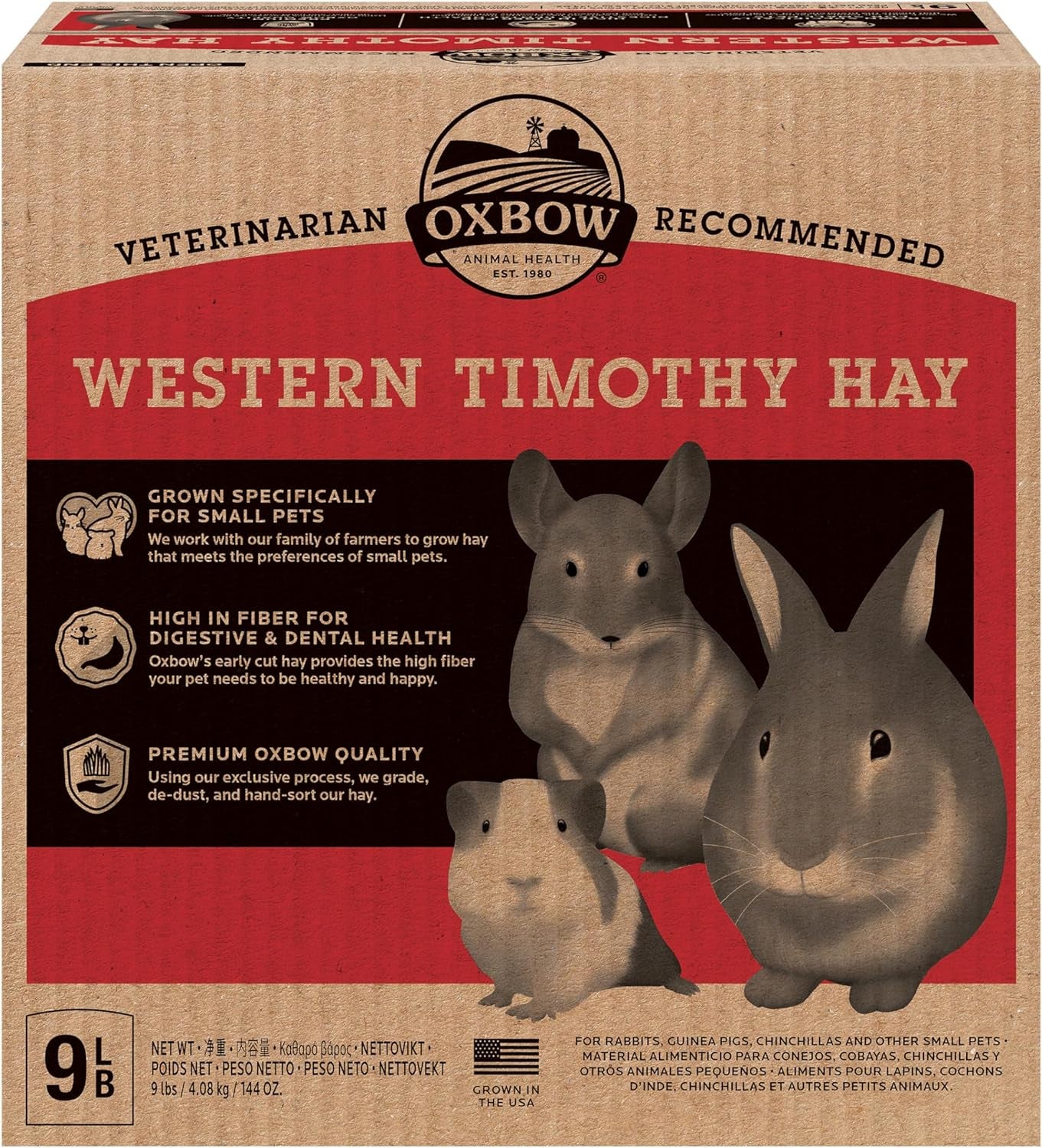Animal Health Western Timothy Hay, Guinea Pig Hay, Small Pet Bunny Supplies, All Natural Grass for Guinea Pig, Bunny, Chinchilla & Hamster,  Rabbit Supplies for Bunnies, 9 Lb Box