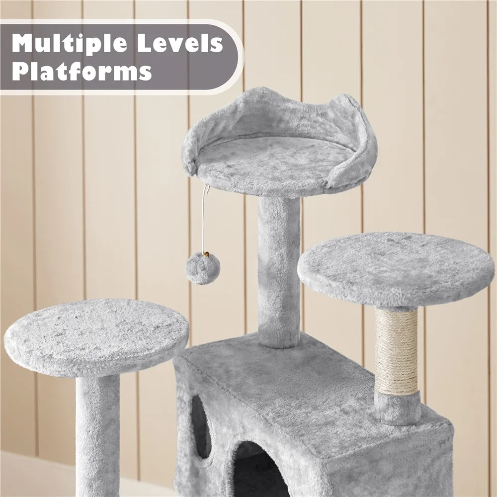 54.5" Cat Tree Tower with Condos and Scratching Posts, Light Gray