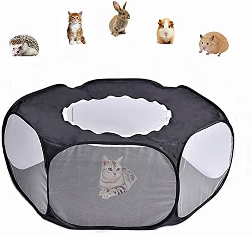 Small Animals Cage Tent, Pet Playpen with Top Opening Foldable Breathable Yark Fence for Guinea Pig, Rabbits, Hamster, Chinchillas and Hedgehogs (Black)
