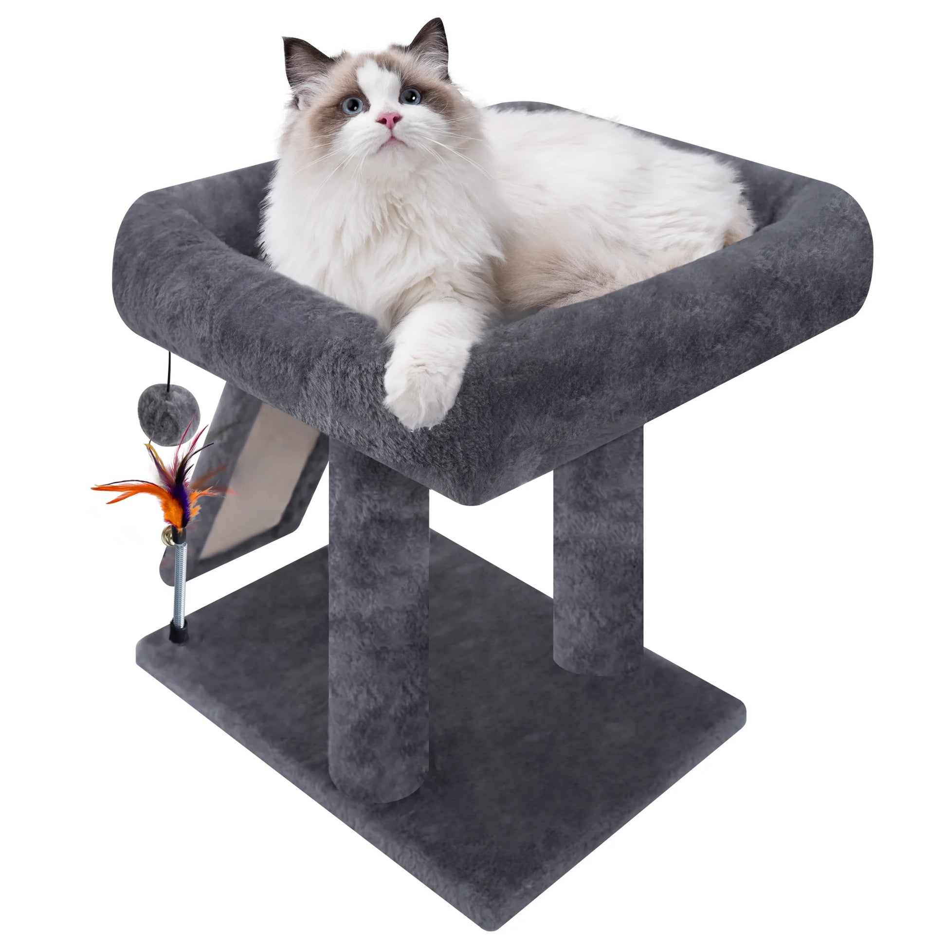 Cat Tree Tower with Scratching Board and Toy Balls, Grey