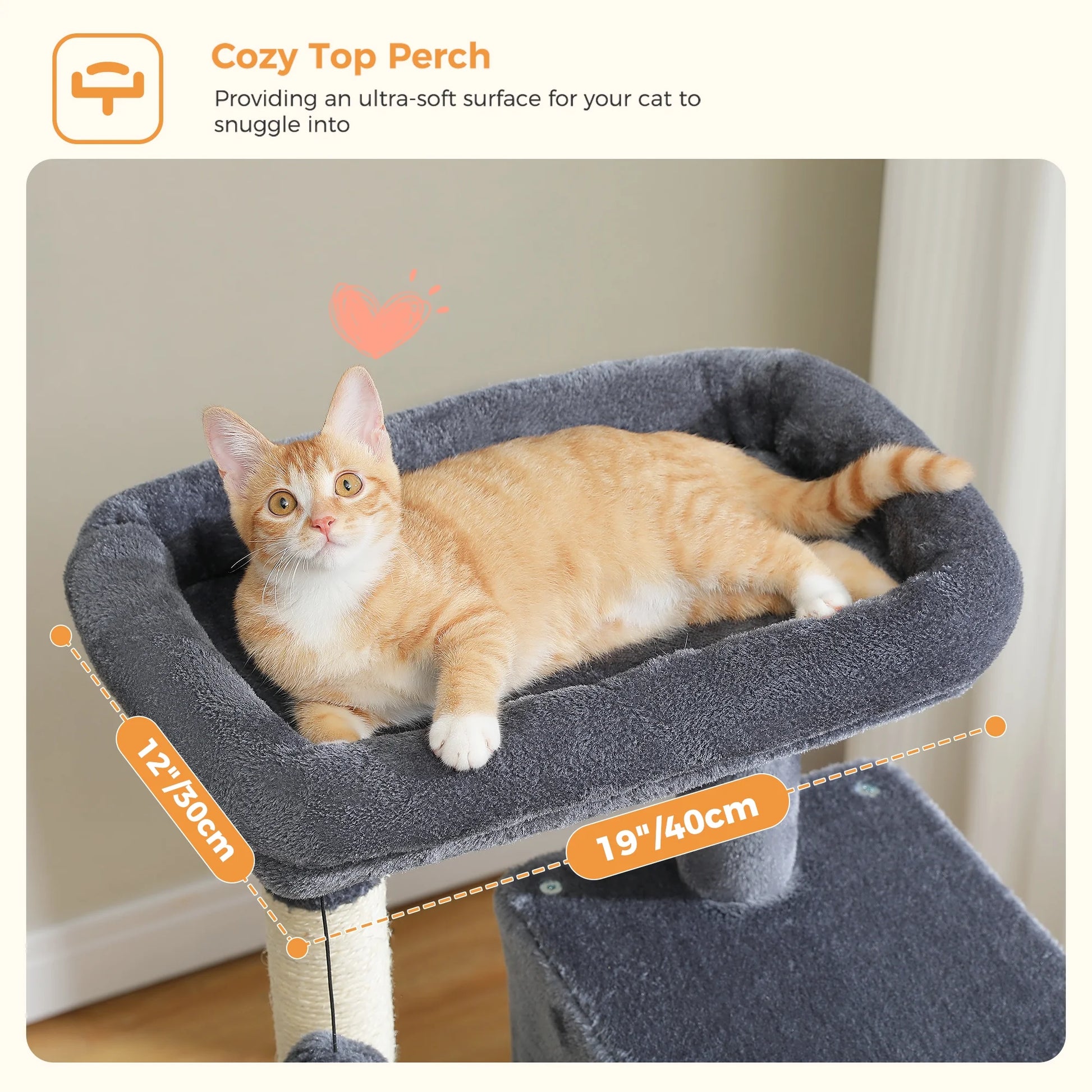 Cat Tree Condo 46”With Sisal Covered Scratching Posts Tower Deep Hammock and Large Perch for Small Cats,Dark Gray