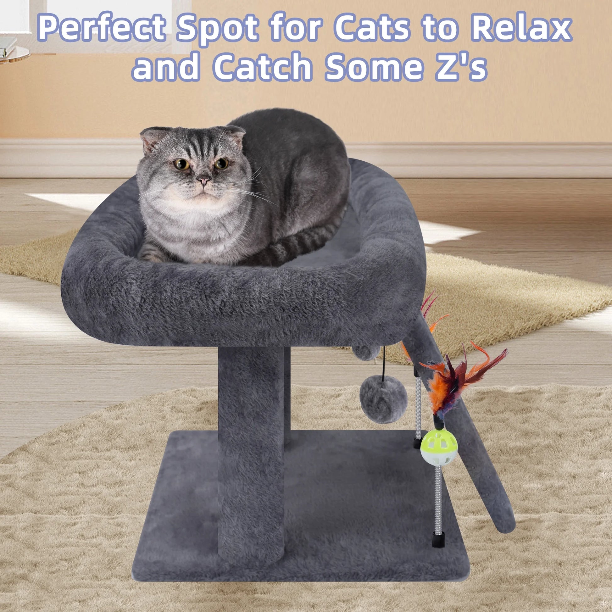 Cat Tree Tower with Scratching Board and Toy Balls, Grey