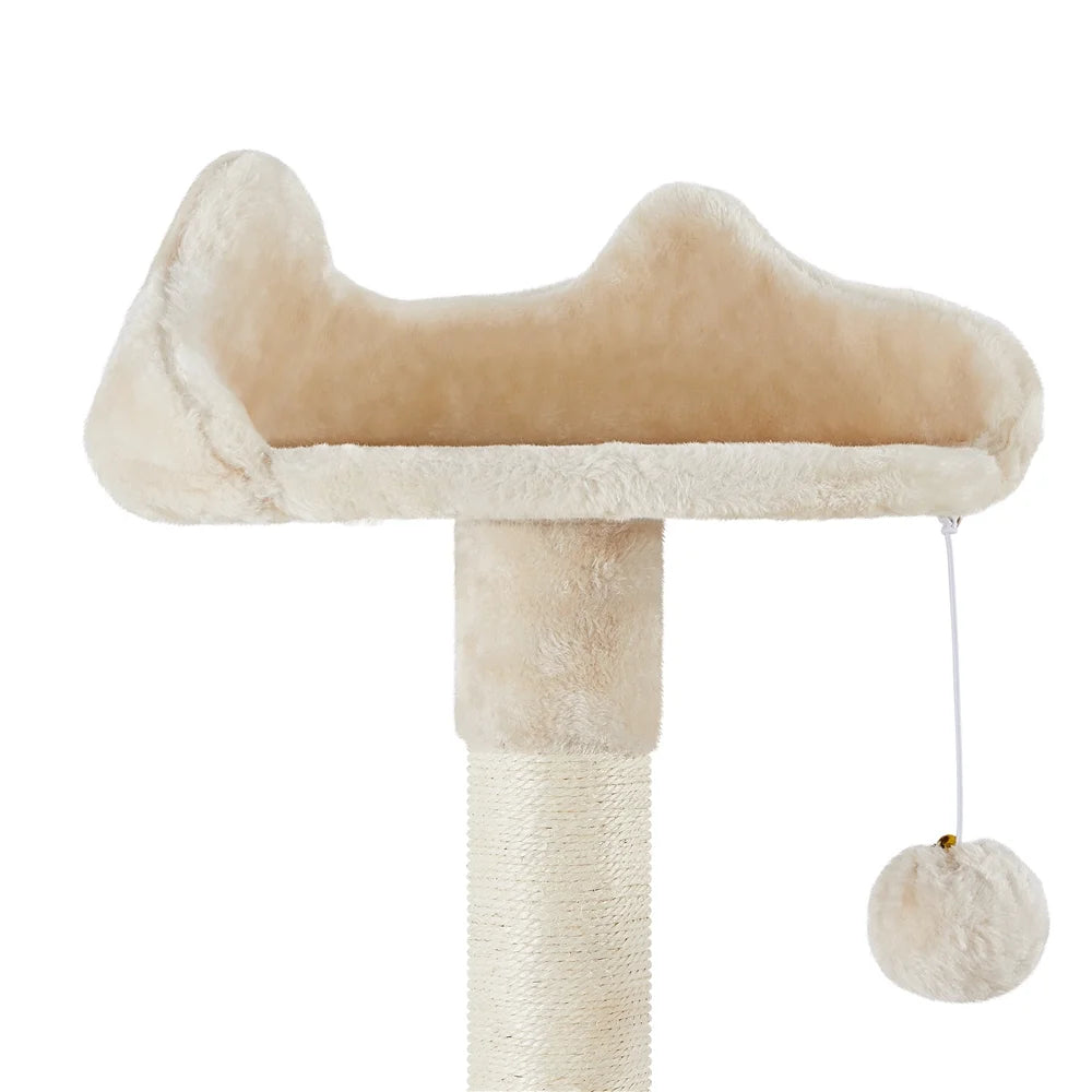 Easyfashion 63.5''H Multi Level Cat Tree Condo with Scratching Post, Beige