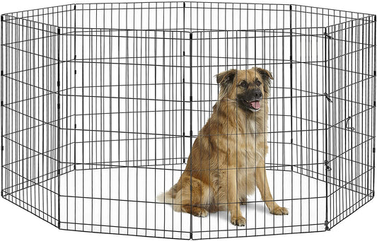 Dog Exercise Pen & Playpen, 24" W X 36" H, No Door, Black
