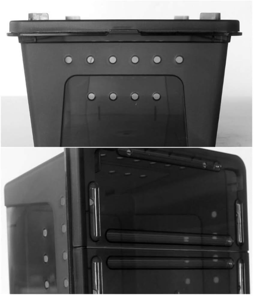 Portable Reptile Terrarium Habitat for Mini Pet Houses Breathable Holes Stackable Container (Black-L)