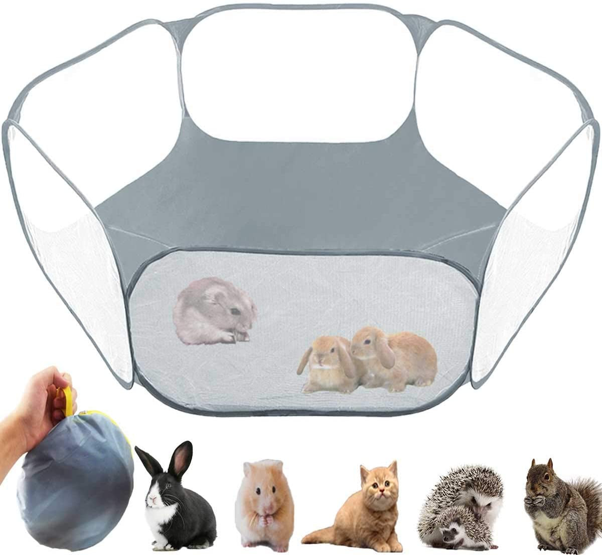 Small Animals Tent,Reptiles Cage,Breathable Transparent Pet Playpen Pop Open Outdoor/Indoor Exercise Fence,Portable Yard Fence (Grey)
