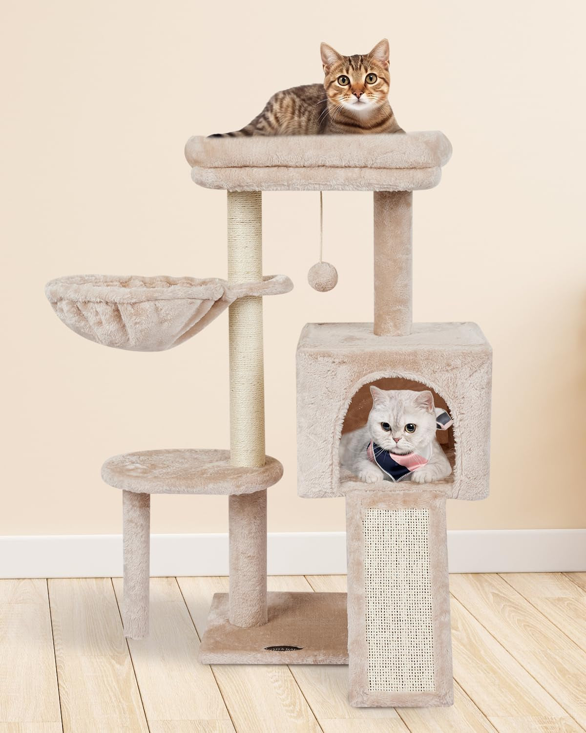 Cute Cat Tree Kitten Cat Tower for Indoor Cat Condo Sisal Scratching Posts with Jump Platform Cat Furniture Activity Center Play House Beige