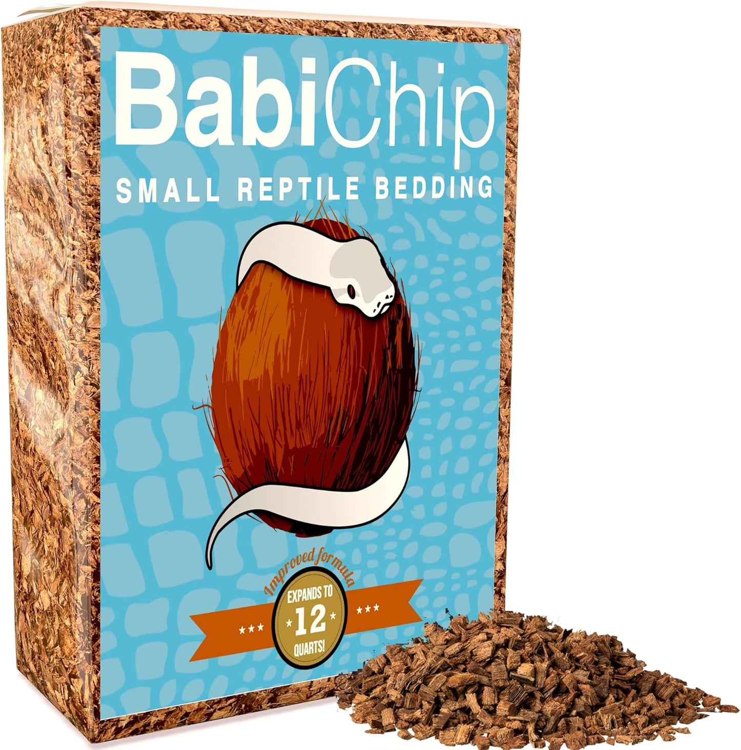 Babichip Coconut Chip Substrate for Reptiles 12 Quart Loose Small Sized Coco Husk Chip Bedding for Ball Pythons, Other Snakes, Tortoises, Geckos, Frogs, or Lizard Terrarium Tanks