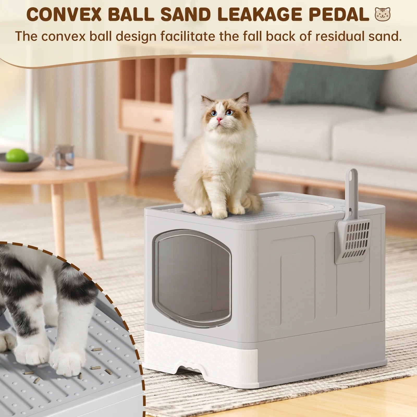 Extra Large Foldable Cat Litter Box with Litter Scoop, Front Entry Top Exit Cat Litter Pan with Lid, Enclosed Anti-Splashing Kitty Litter Box, Drawer Type Cat Litter Easy Cleaning and Scoop, Gray