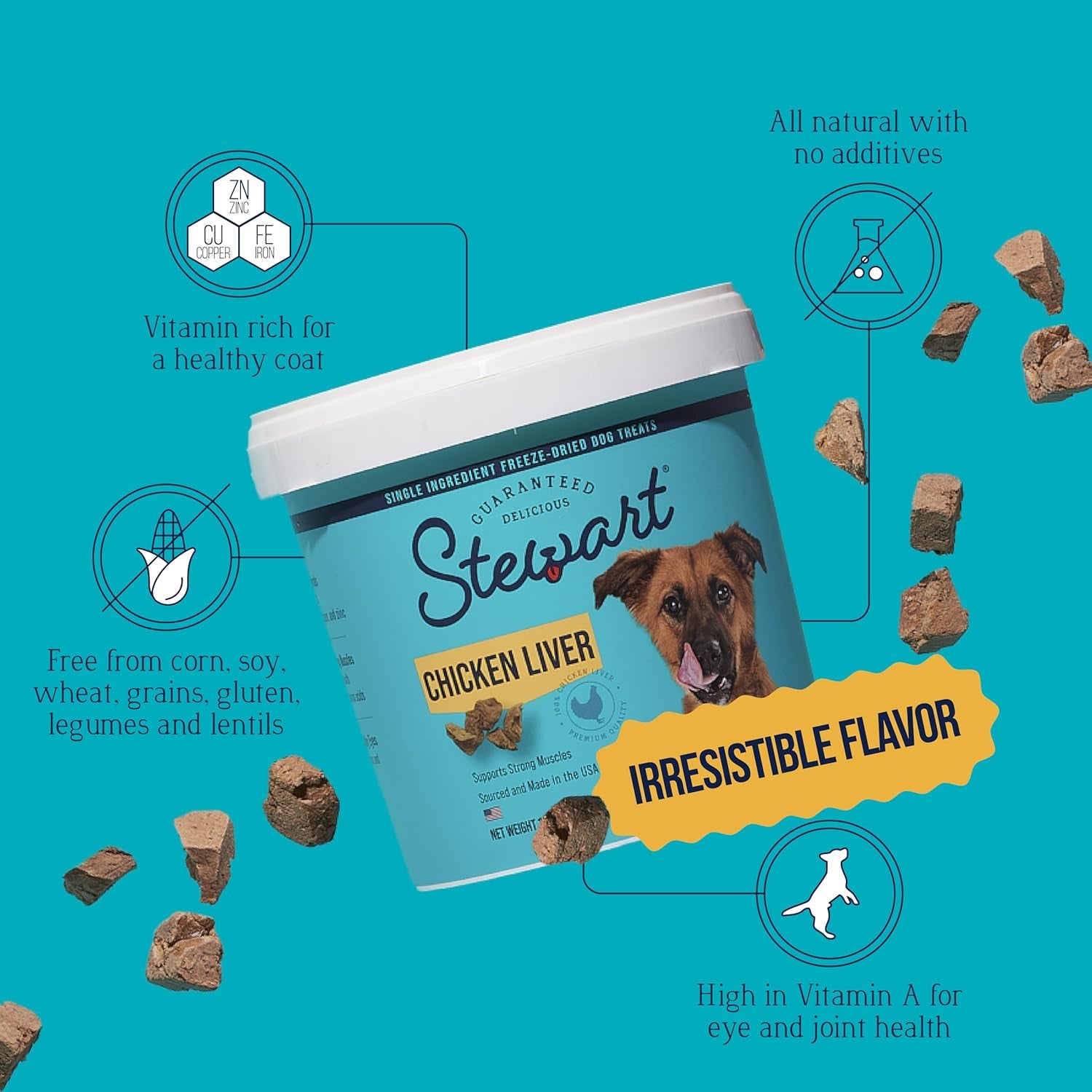 Single Ingredient Freeze Dried Raw Dog Treats, Chicken Liver, 1.5 Ounce, Approx. 25 Pieces per Resealable Tub, Training Treats or Meal Topper, High Protein, Grain Free, Gluten Free