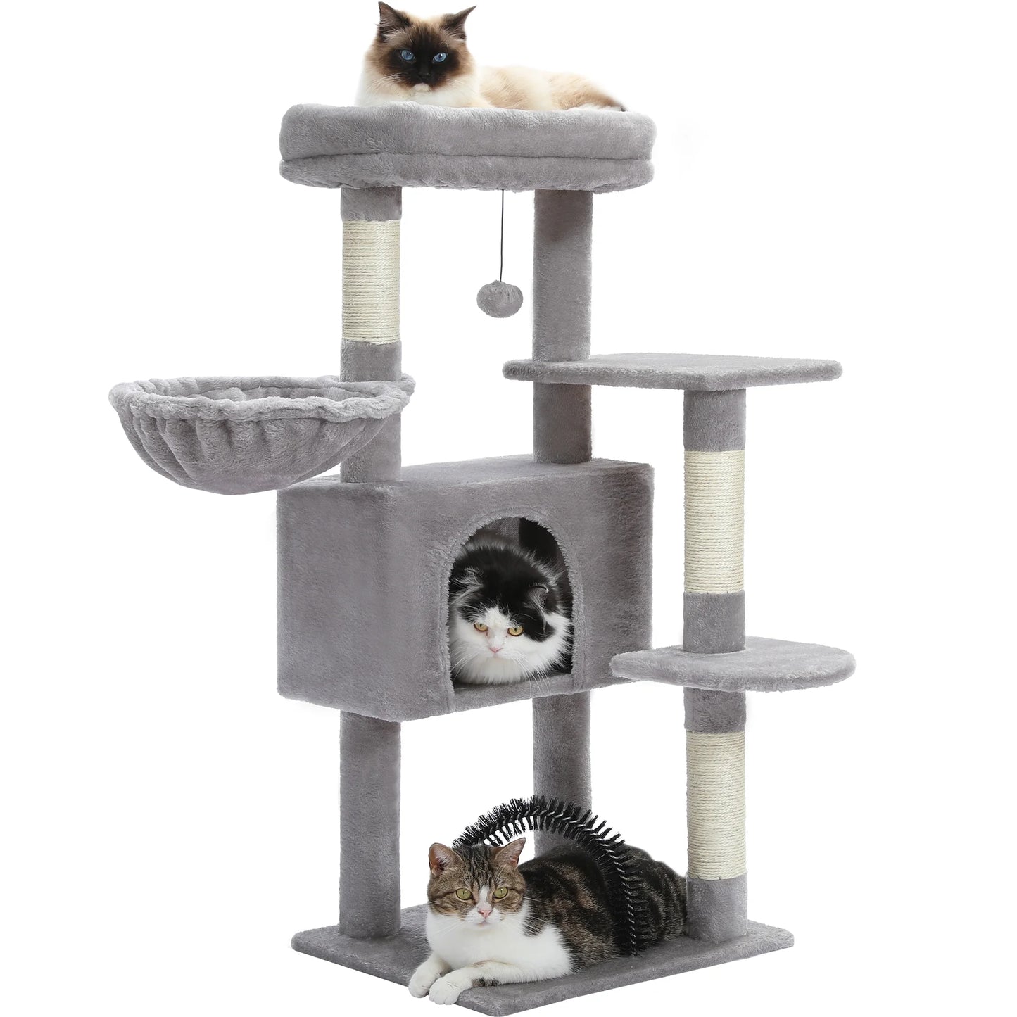 42" Cat Tree Condo with Large Perch Scratching Posts for Indoor Cats,Light Gray