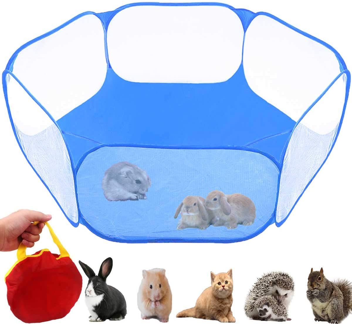 Small Animals Tent,Reptiles Cage,Breathable Transparent Pet Playpen Pop Open Outdoor/Indoor Exercise Fence,Portable Yard Fence (Blue)