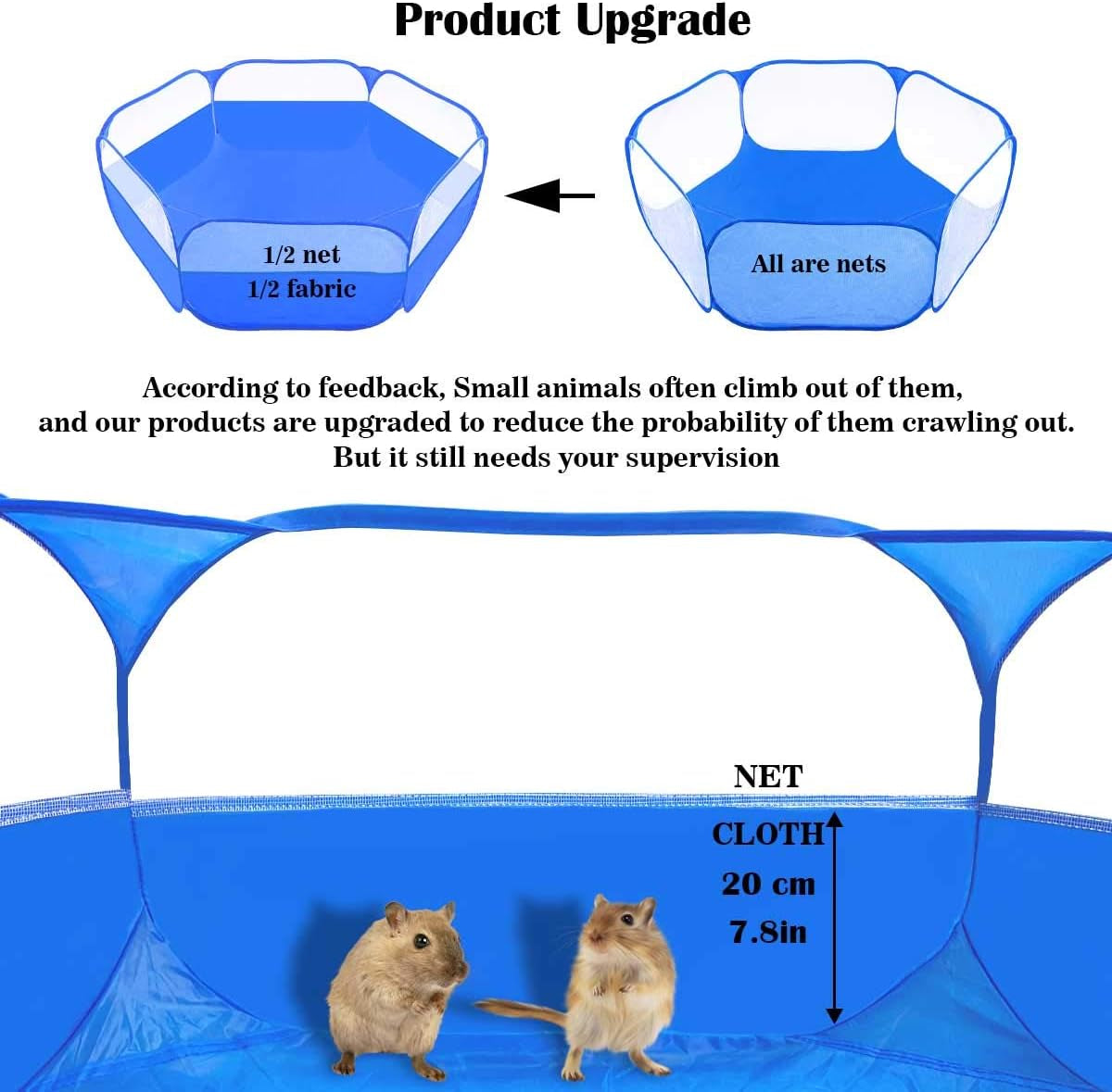 Small Animals Tent,Reptiles Cage,Breathable Transparent Pet Playpen Pop Open Outdoor/Indoor Exercise Fence,Portable Yard Fence (Upgrade Blue)