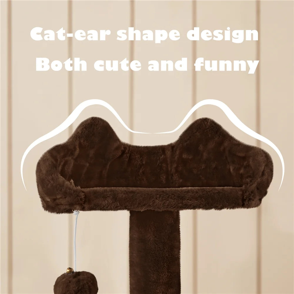 53.9" H Cat Tree with Double Condos, Scratching Posts & Ramp, Brown
