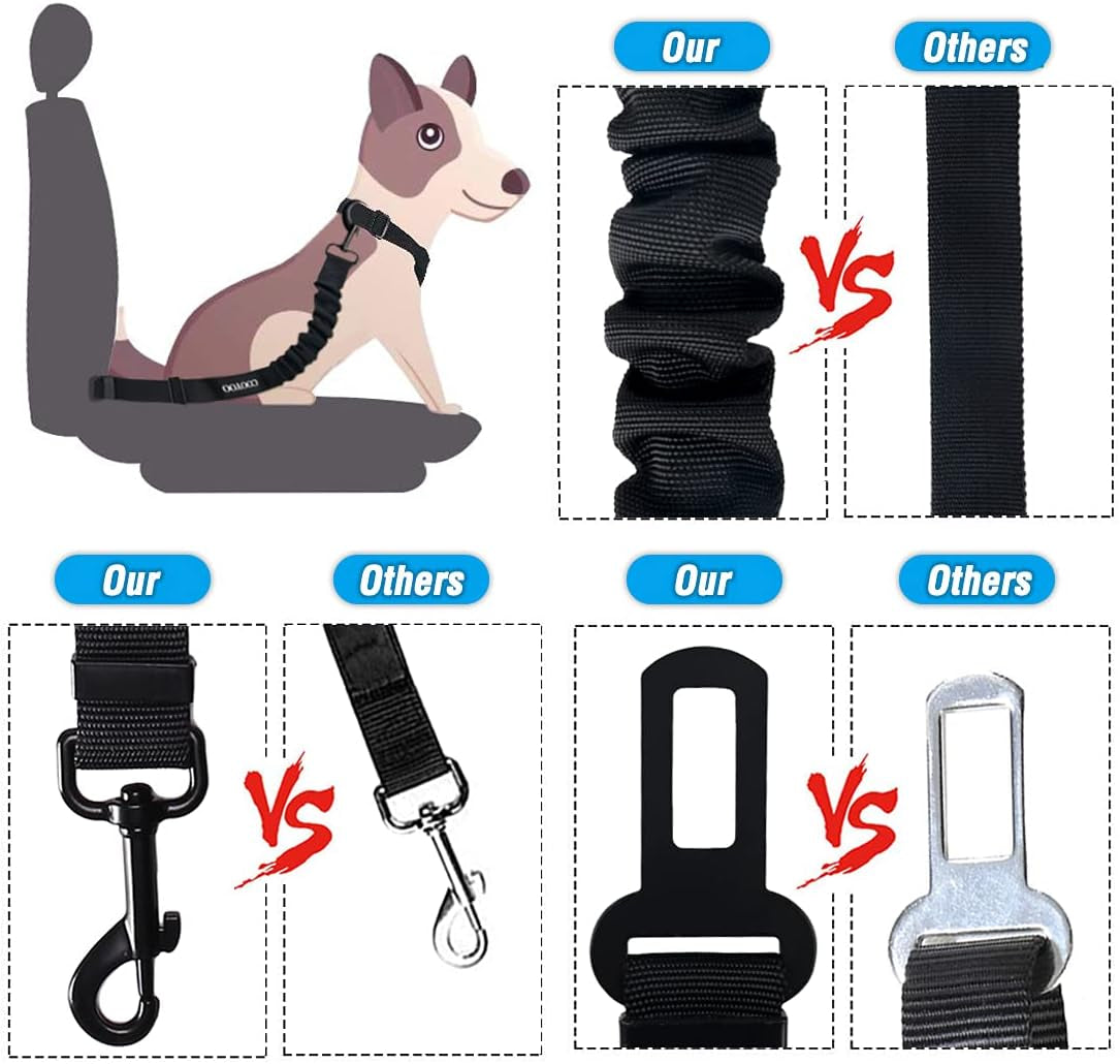 Dog Seat Belt,3 Piece Set Retractable Dog Car Harness Adjustable for Vehicle Nylon Pet Safety Heavy Duty & Elastic
