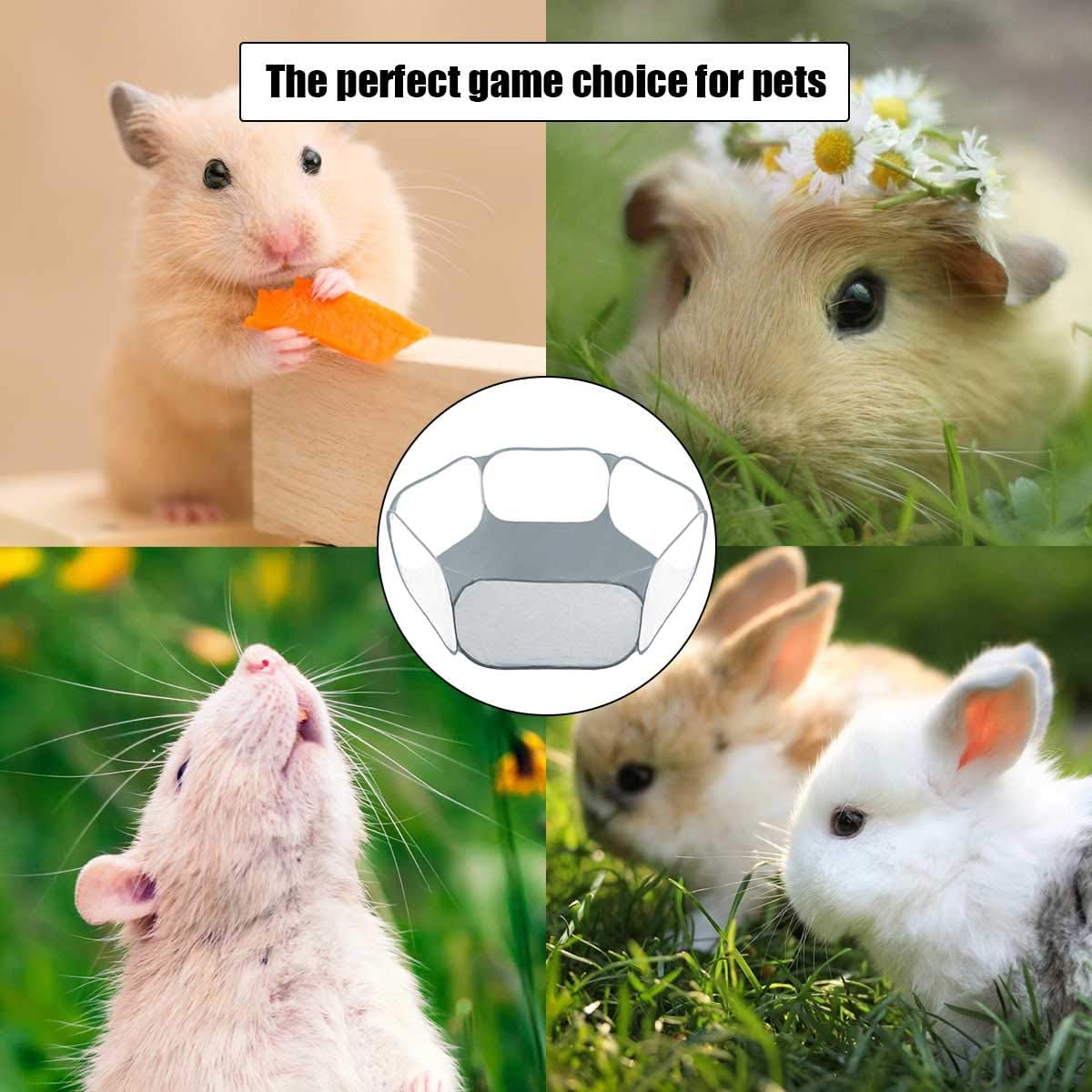 Small Animals Tent,Reptiles Cage,Breathable Transparent Pet Playpen Pop Open Outdoor/Indoor Exercise Fence,Portable Yard Fence (Grey)