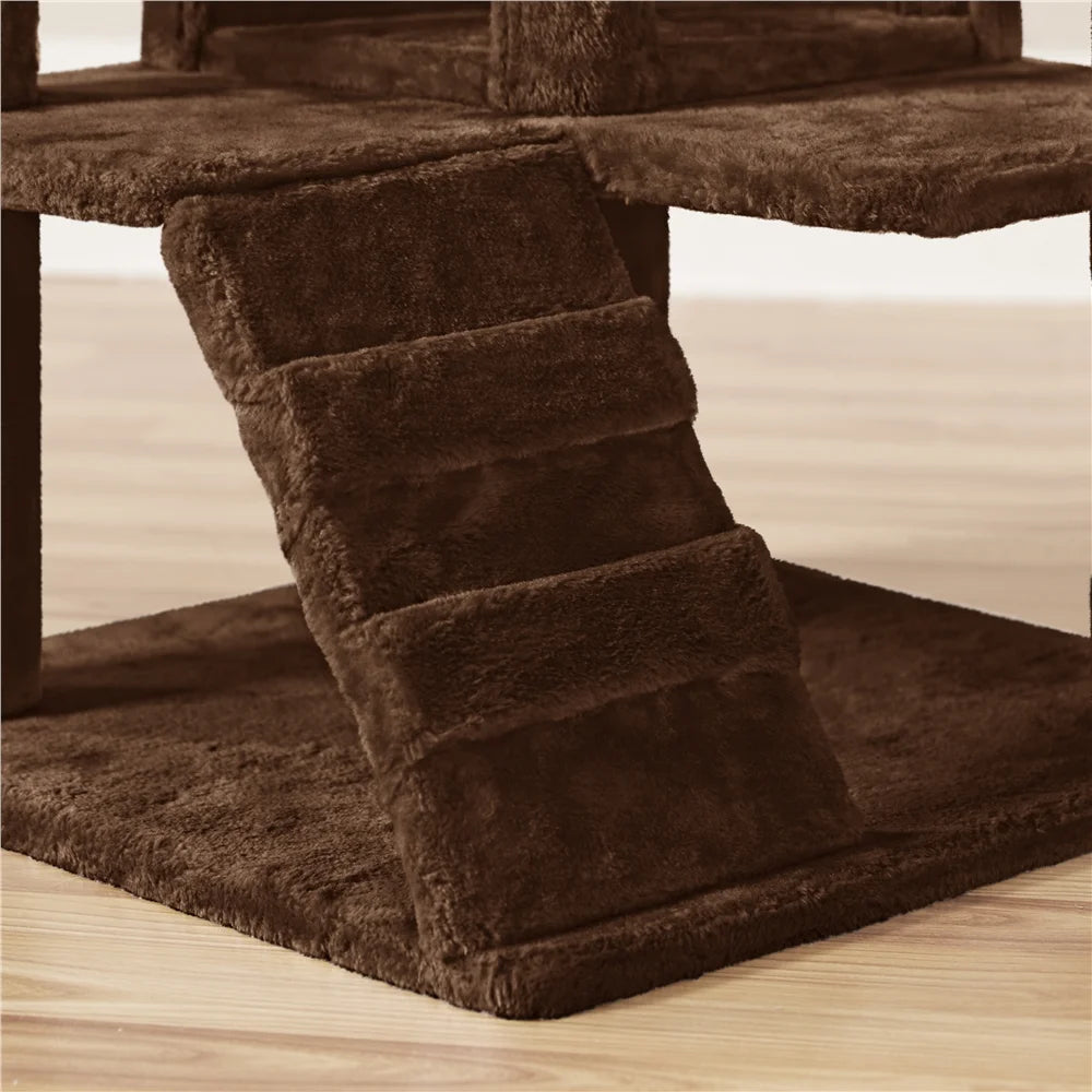 53.9" H Cat Tree with Double Condos, Scratching Posts & Ramp, Brown