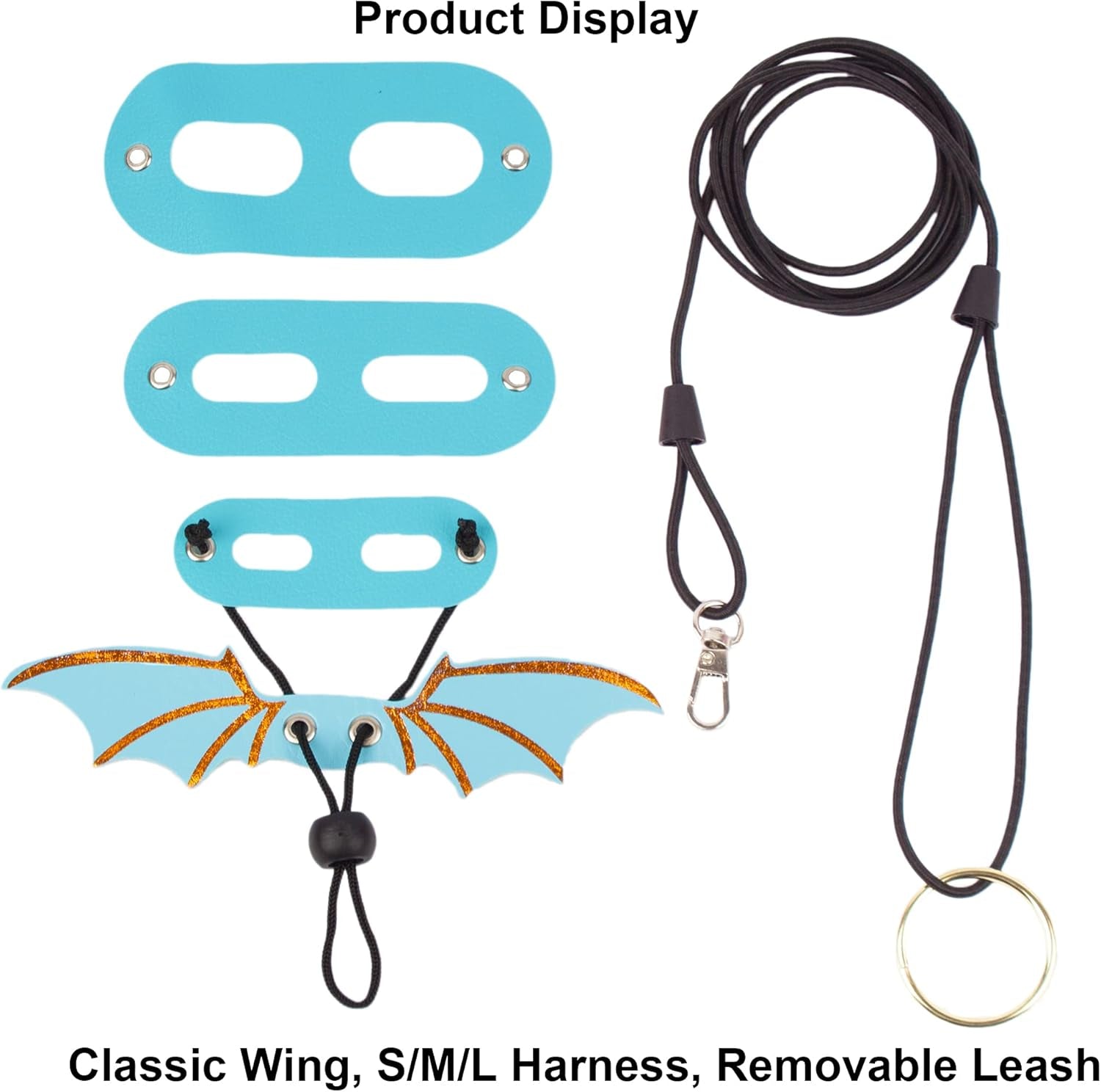Bearded Dragon Harness, Blue, Wing Style, Animal Harness, 3 Size Pack, Soft Leather, Durable Nylon Rope, Removable Leash, Suitable for Baby to Adult Beardies
