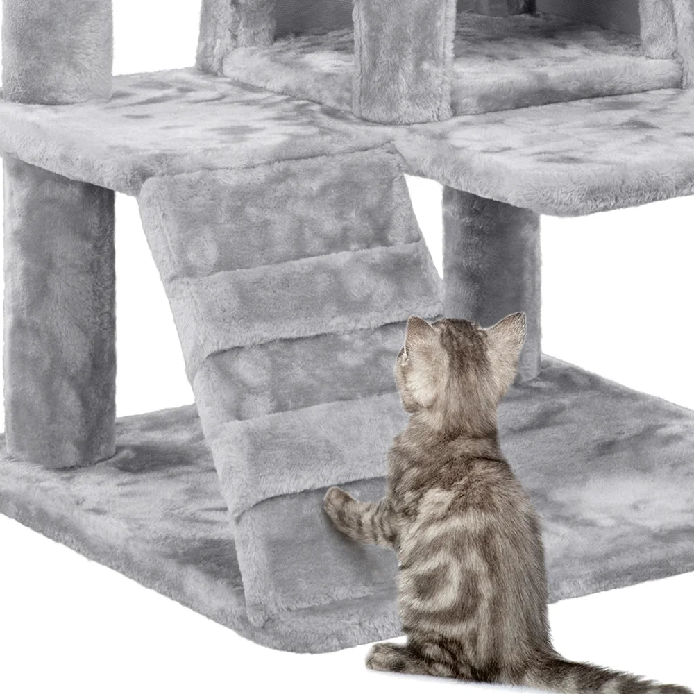 53.9''H Cat Tree Condo with Scratching Post Tower, Light Gray