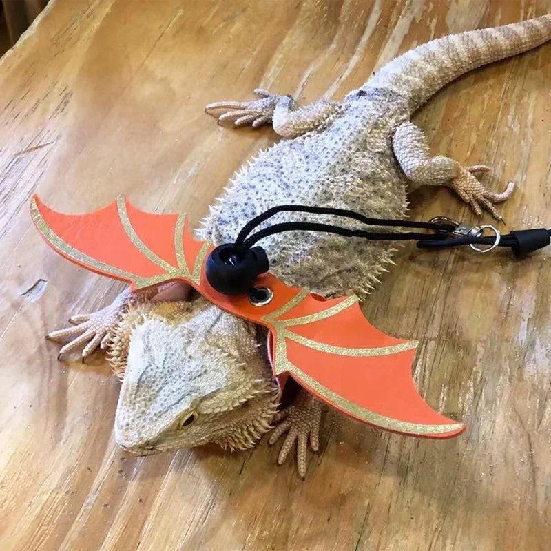New Adjustable Bearded Dragon Leash with Bat Wings Soft Leather Lizard Harness for Amphibians and Other Small Reptile