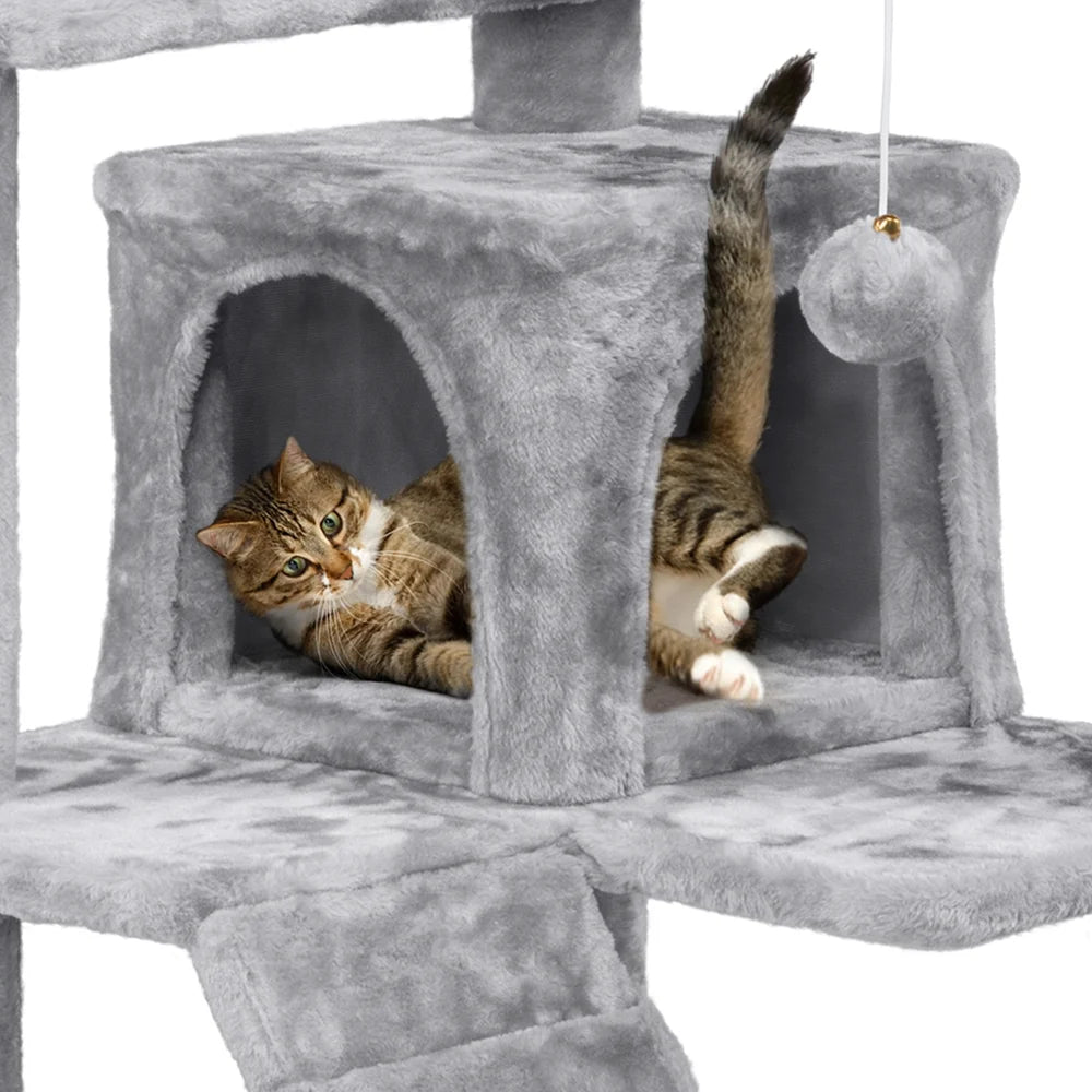 53.9''H Cat Tree Condo with Scratching Post Tower, Light Gray