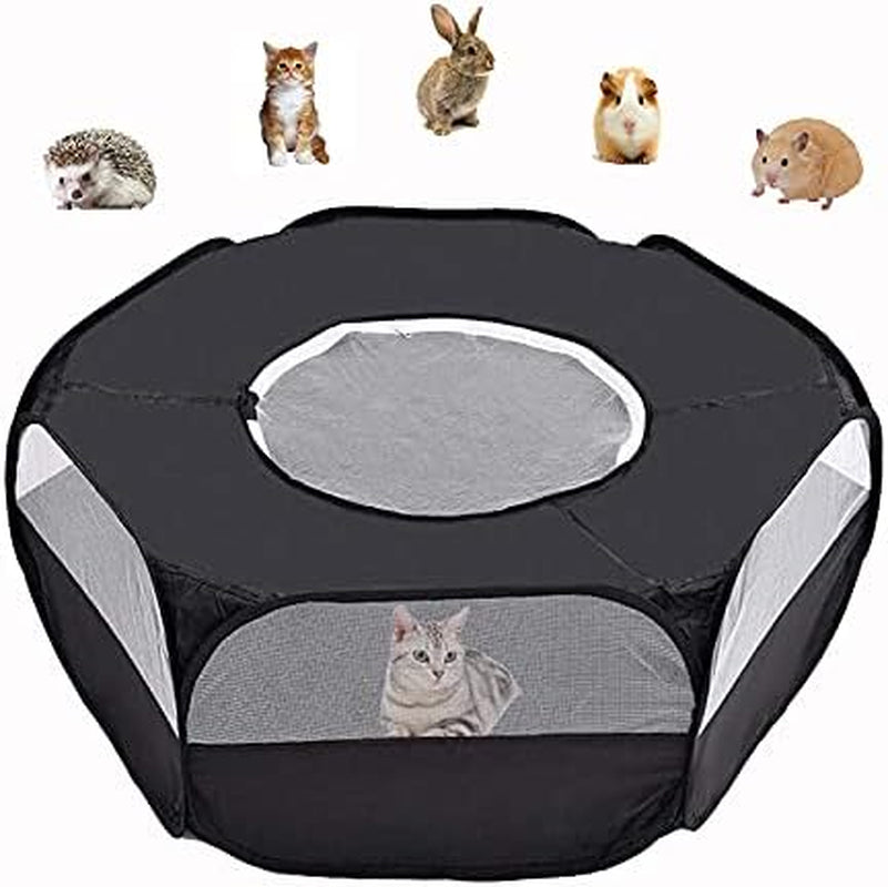 Small Animals Cage Tent, Pet Playpen with Top Opening Foldable Breathable Yark Fence for Guinea Pig, Rabbits, Hamster, Chinchillas and Hedgehogs(Dark Black)