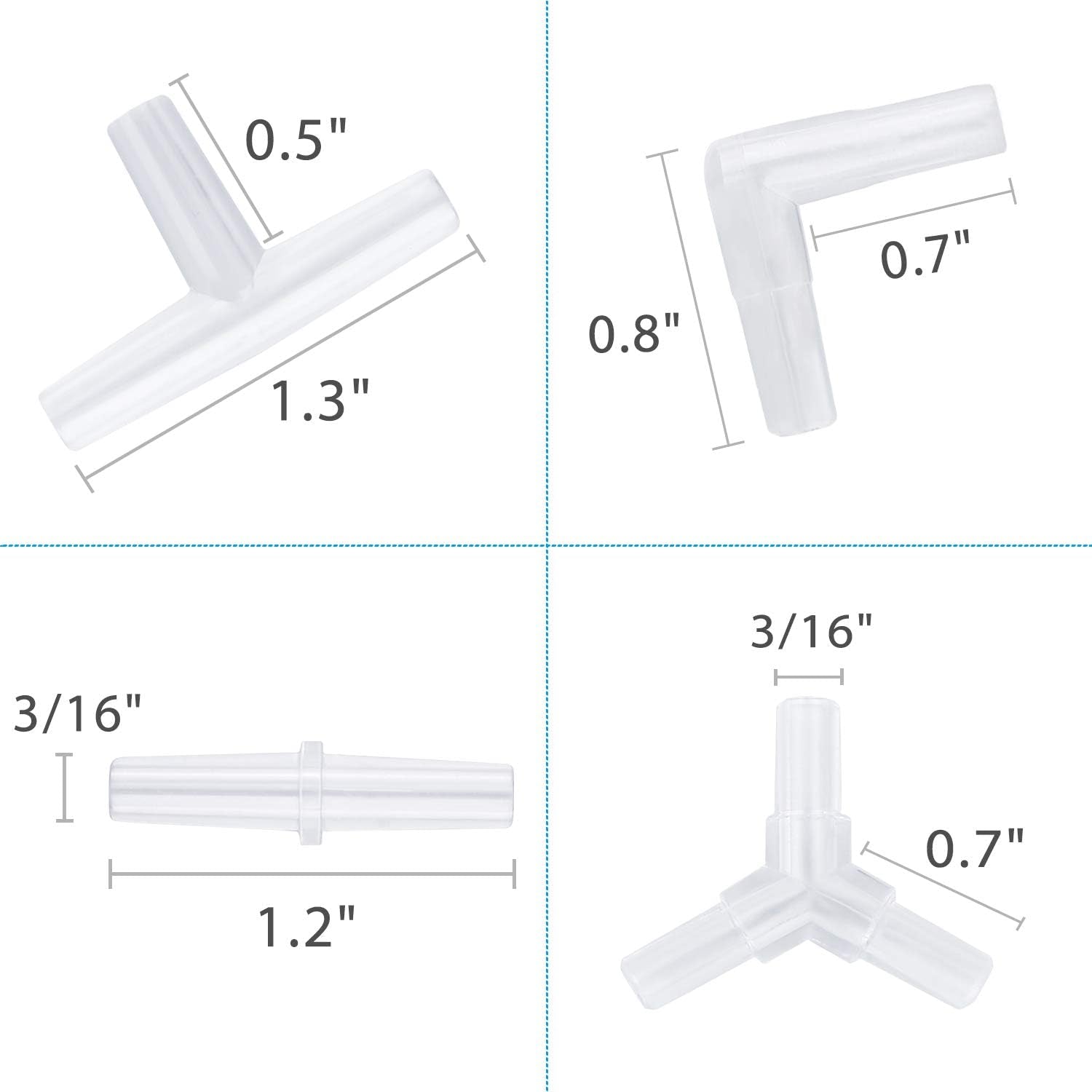 Aquarium Airline Tubing Connectors Plastic Inline Valve, Fish Tank Air Pump Connector, 40-Piece