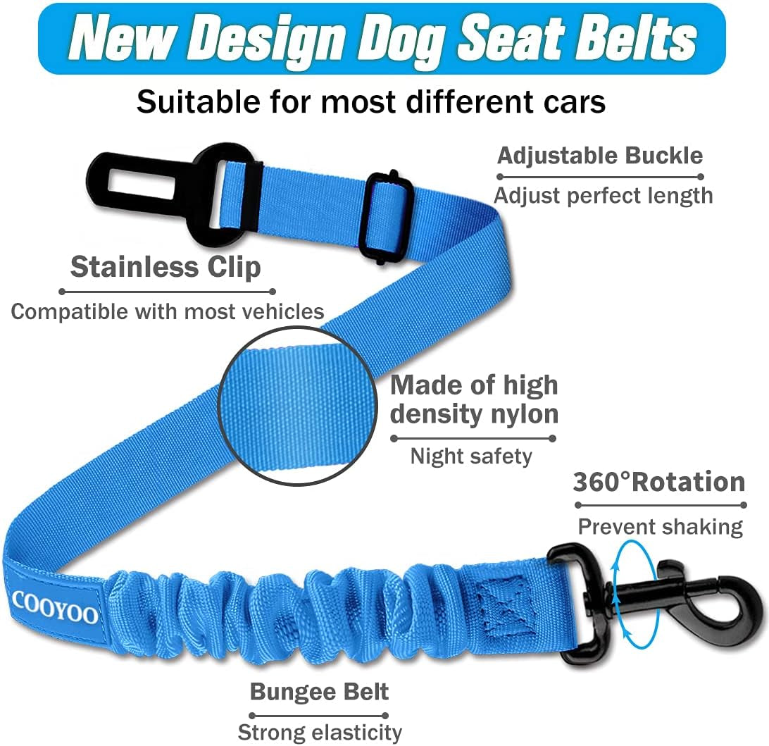 Dog Seat Belt,3 Piece Set Retractable Dog Car Harness Adjustable for Vehicle Nylon Pet Safety Heavy Duty & Elastic