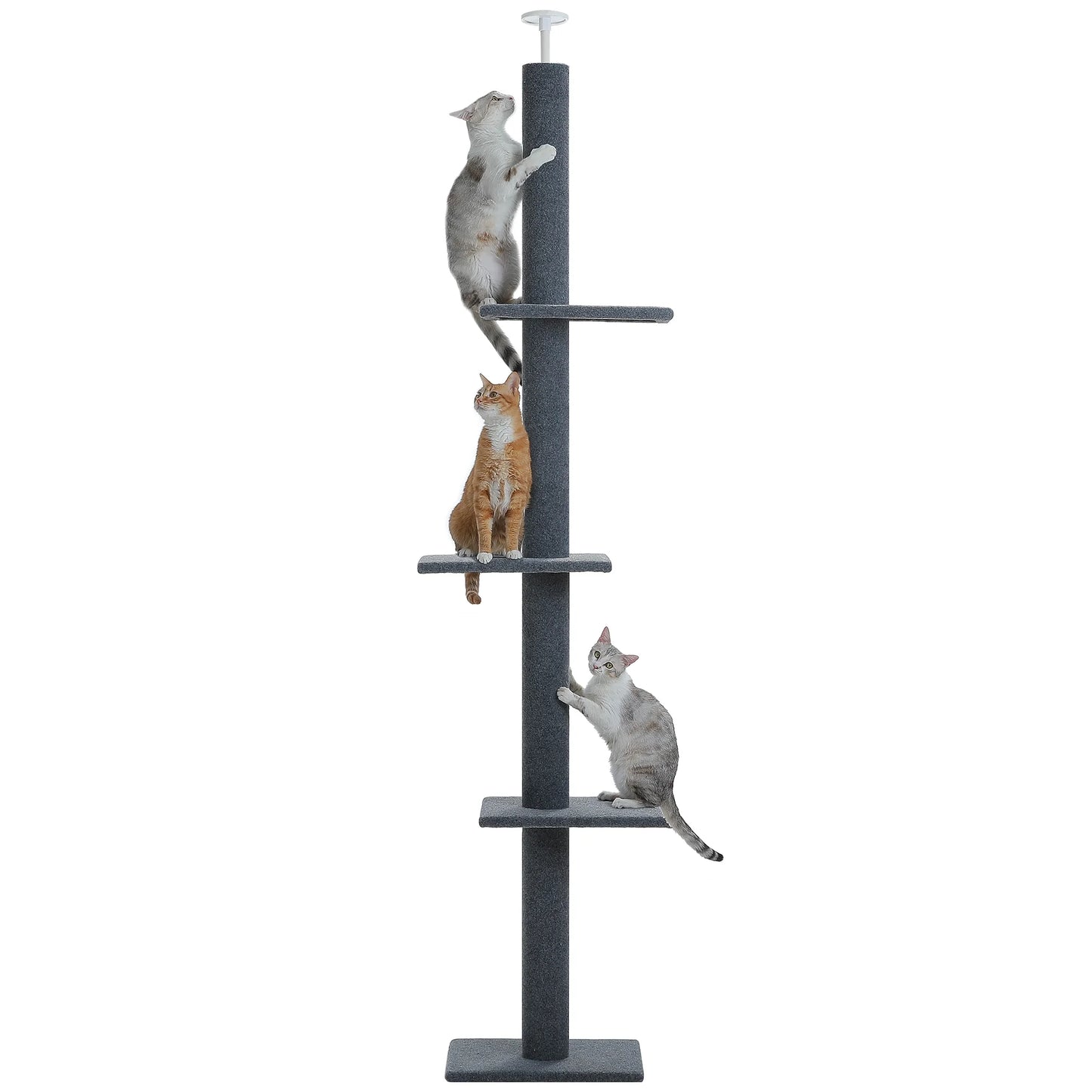 90-107" Floor to Ceiling Cat Tree Tower 4 Tier Tall Cat Climbing Posts Adjustable, Gray