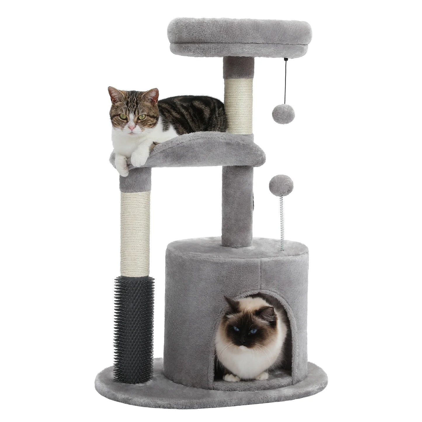 32.7" Cat Tree Small Cat Tower Kitten Scratching Posts Condo with Sefl-Grooming Toy, Gray