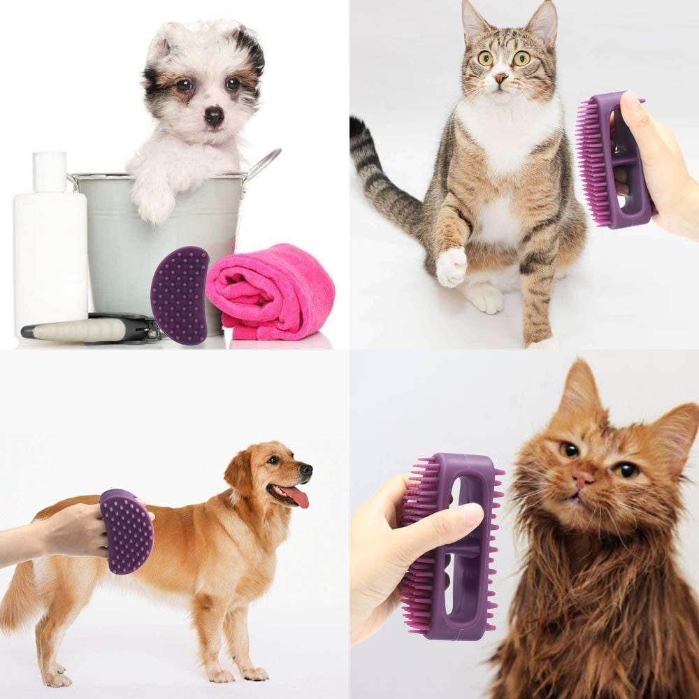 Soft Silicone Dog & Cat Grooming Brush - Pet Bath & Massage for Short or Long Hair - Slicker Shedding Hair Brush Purple