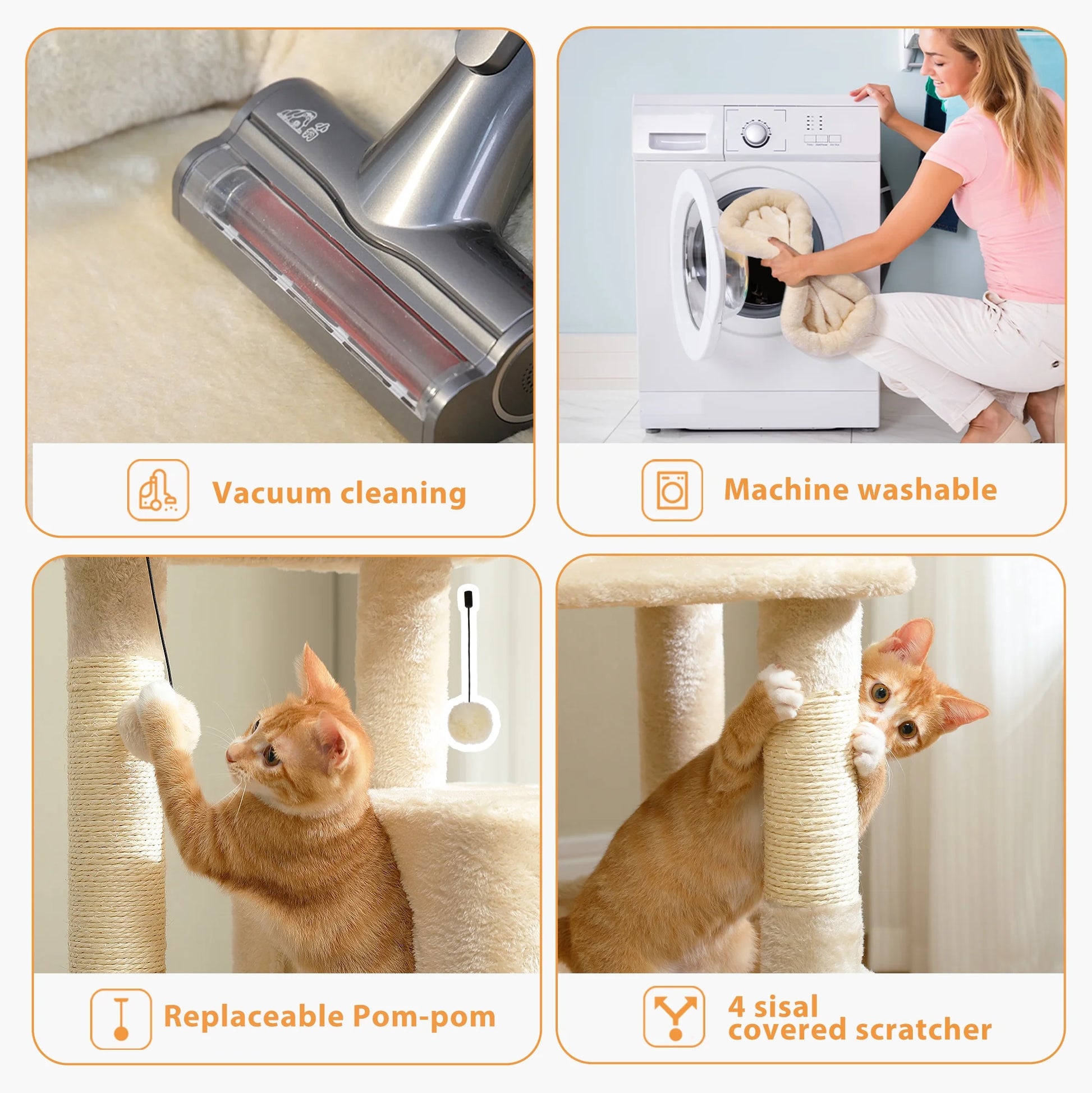 Cat Tree Condo 46”With Sisal Covered Scratching Posts Tower Deep Hammock and Large Perch for Small Cats, Beige