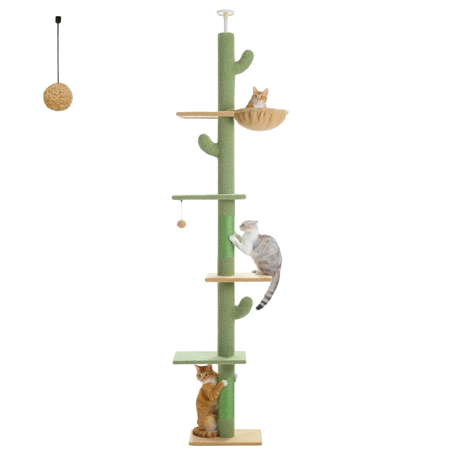 Tall Cat Tree Cactus Floor to Ceiling Cat Tower 95-108" Sisal Scratching Post for Indoor Cats