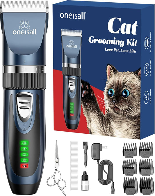 Quiet Cat Clippers for Matted & Long Hair, 2-Speed Cordless Pet Shaver Grooming Kit for Cats, Small Dogs & Animals (Blue)